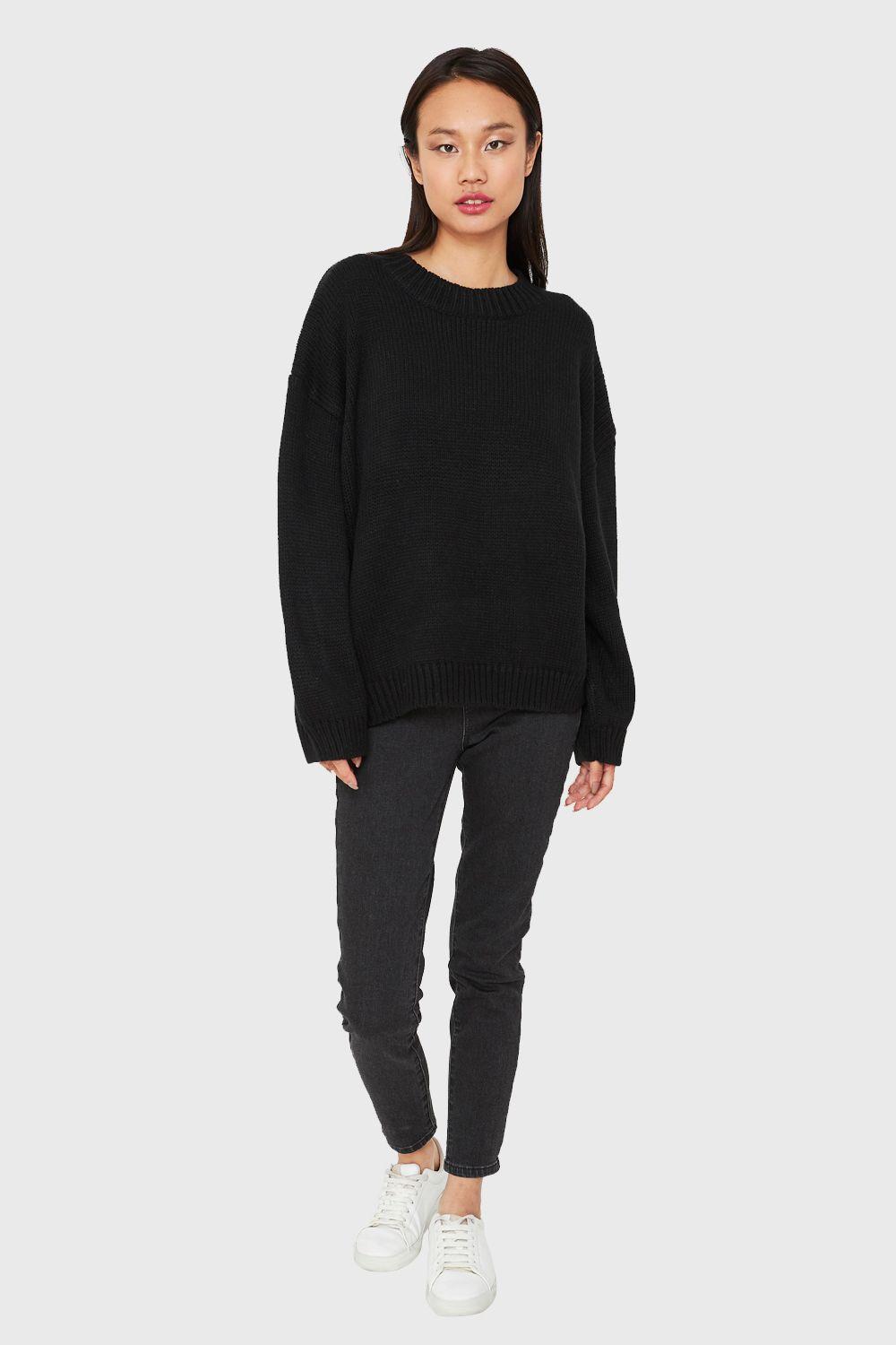 Sweater Básico Holgado Negro  Nicopoly-1