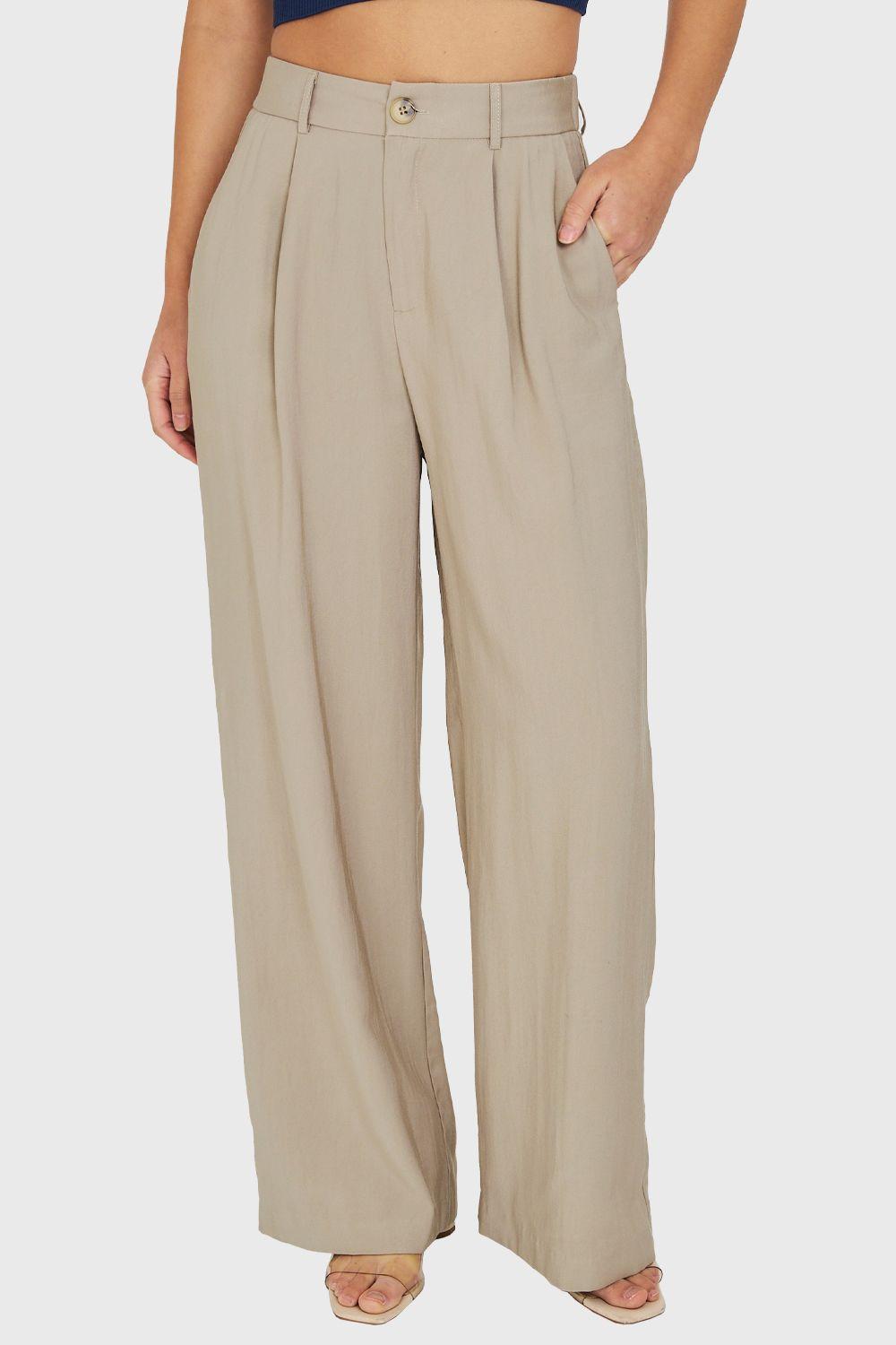 Pantalón Pretina Ancha Beige Nicopoly-0