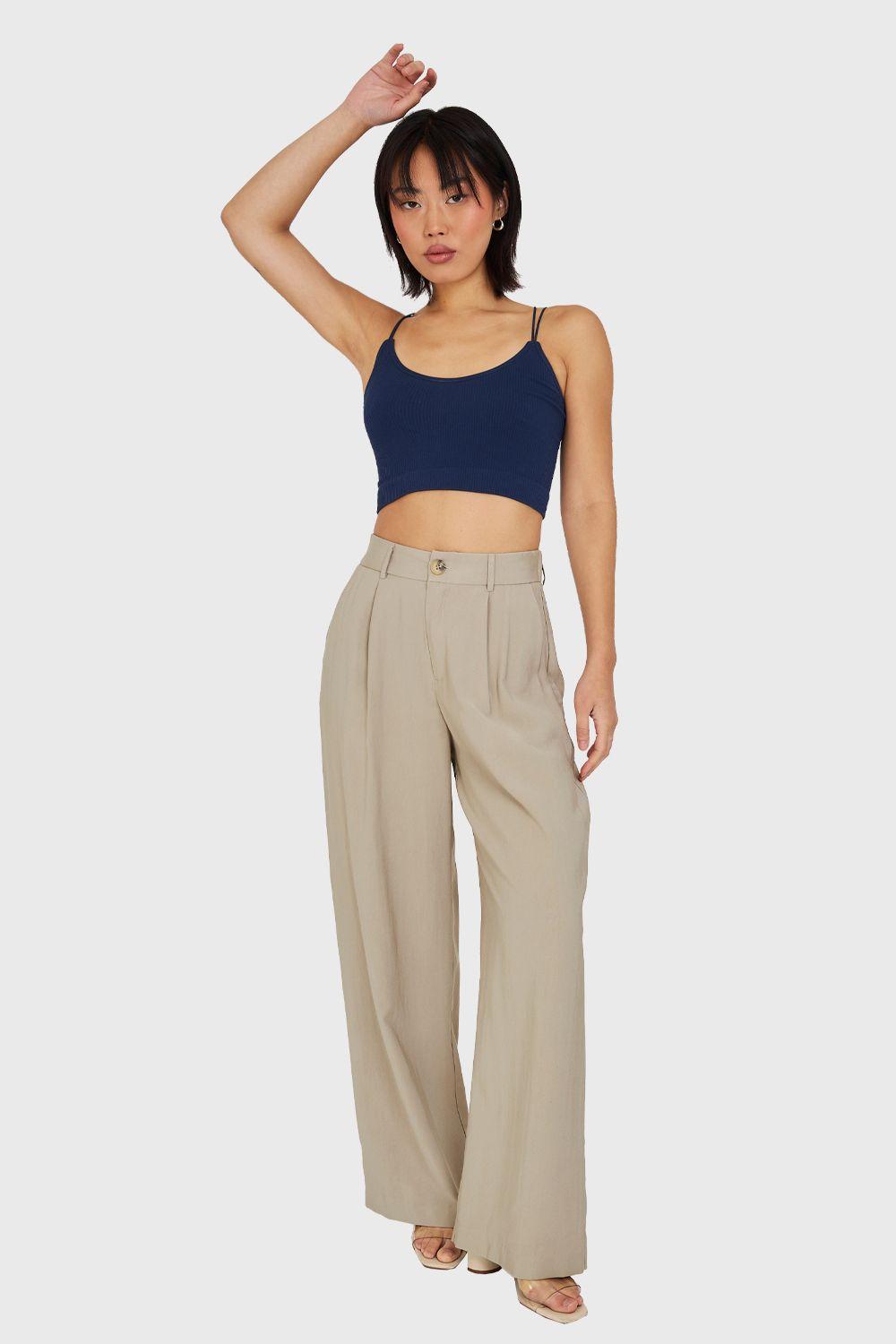 Pantalón Pretina Ancha Beige Nicopoly-1
