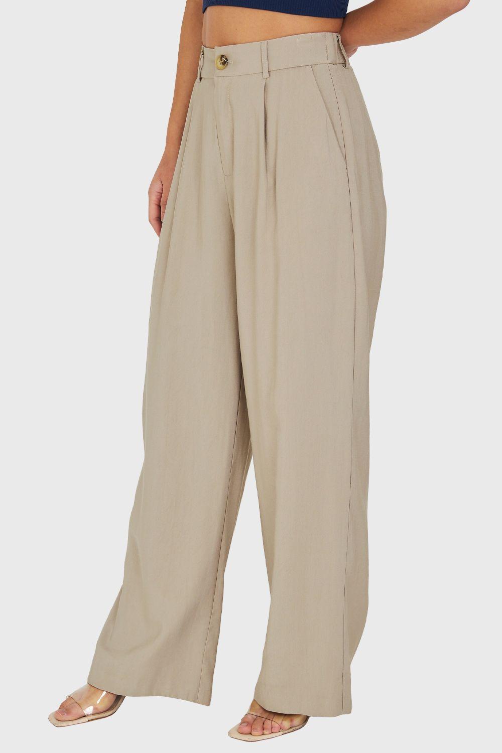 Pantalón Pretina Ancha Beige Nicopoly-2