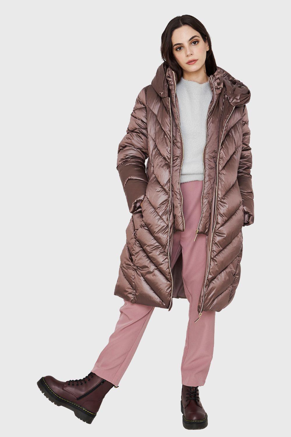 Parka Metalizada Doble Cierre Café Nicopoly-1