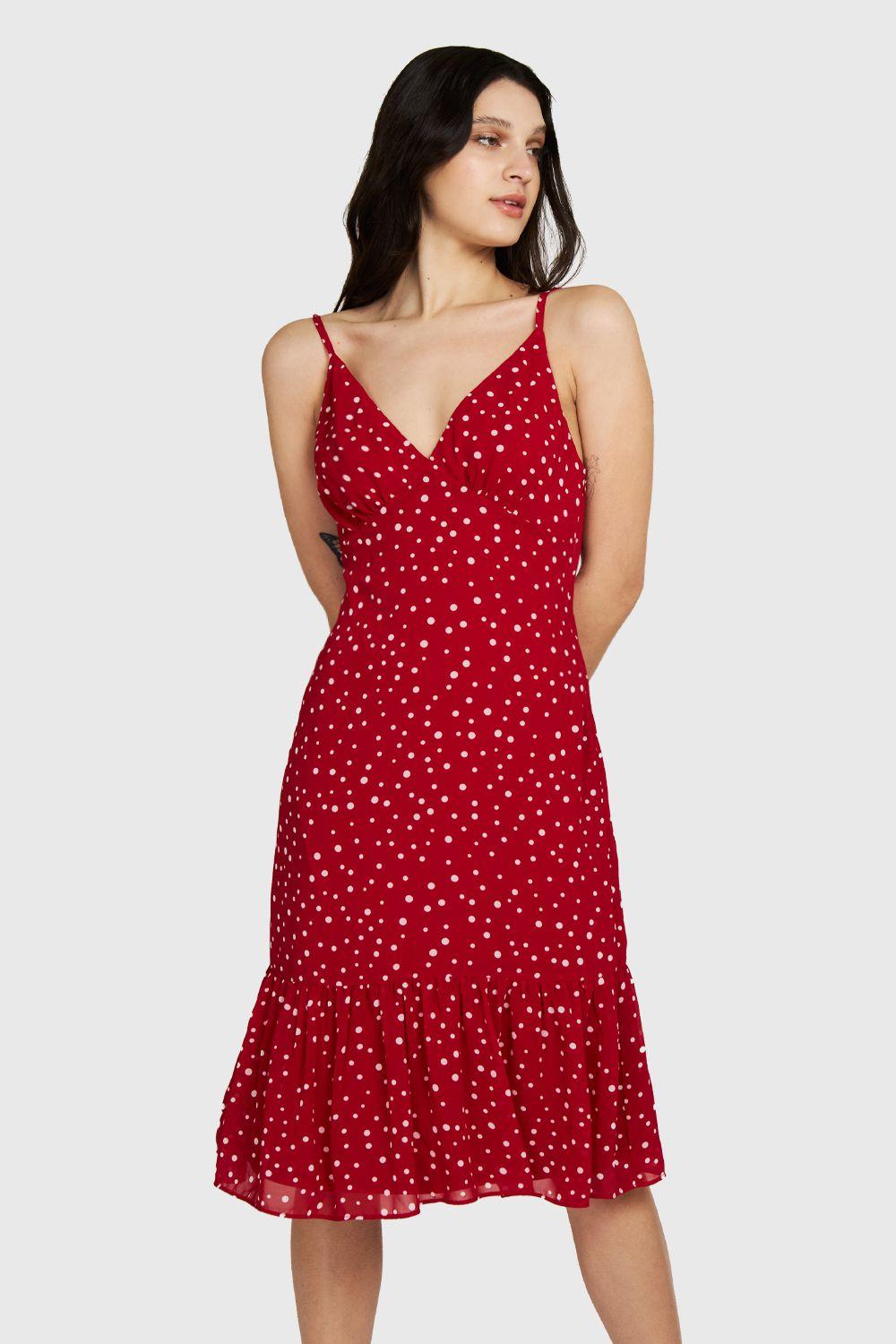 Vestido Midi Lunares Rojo Nicopoly-0