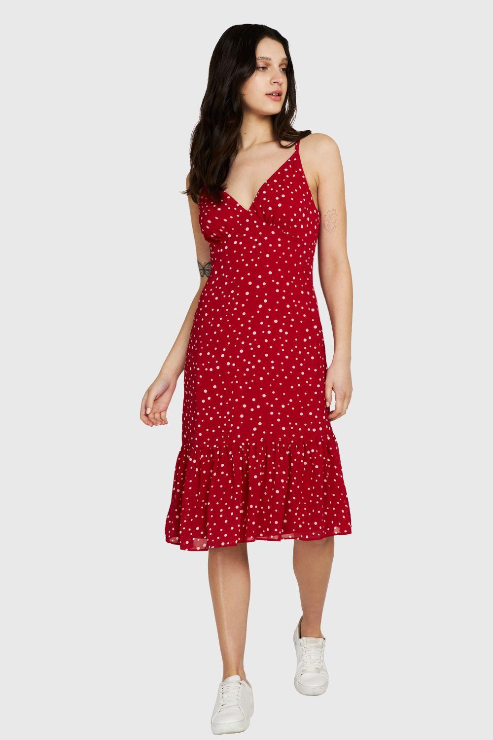 Vestido Midi Lunares Rojo Nicopoly-1