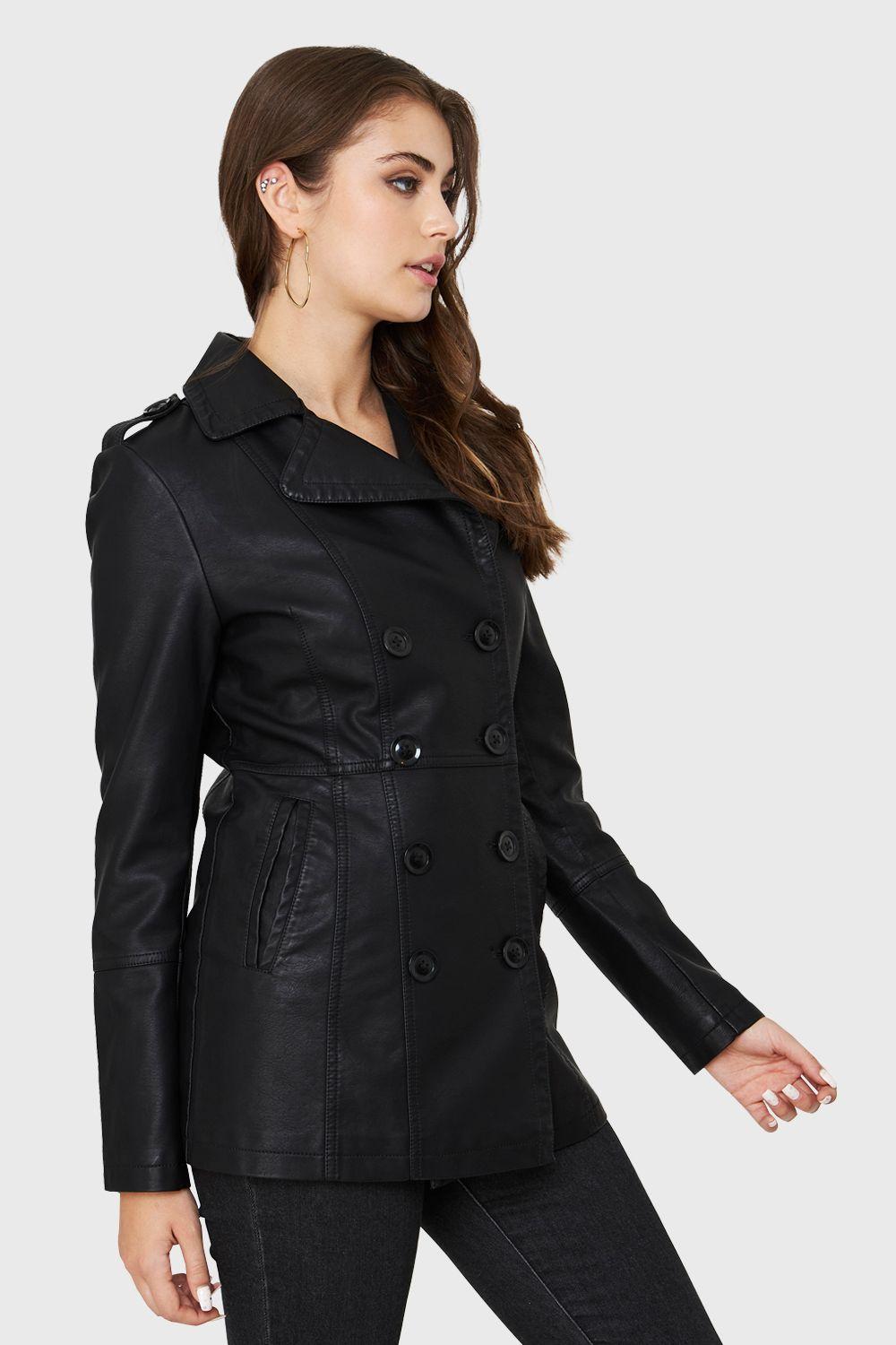 Chaqueta Marinero Ecocuero Negro Nicopoly-2