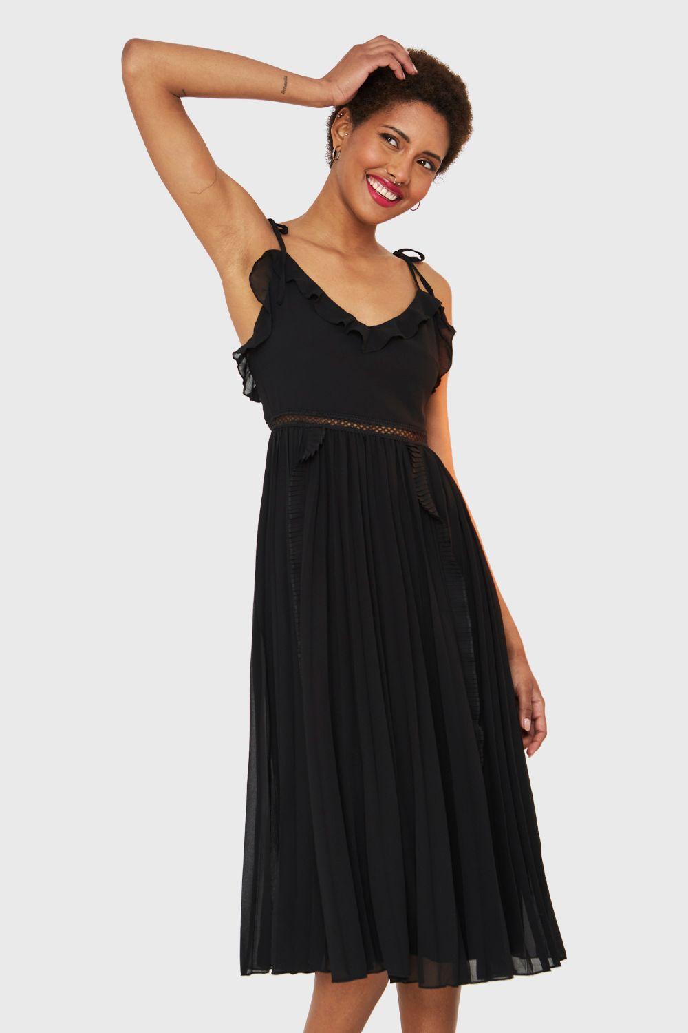 Vestido Plisado Vuelitos Negro Nicopoly-4