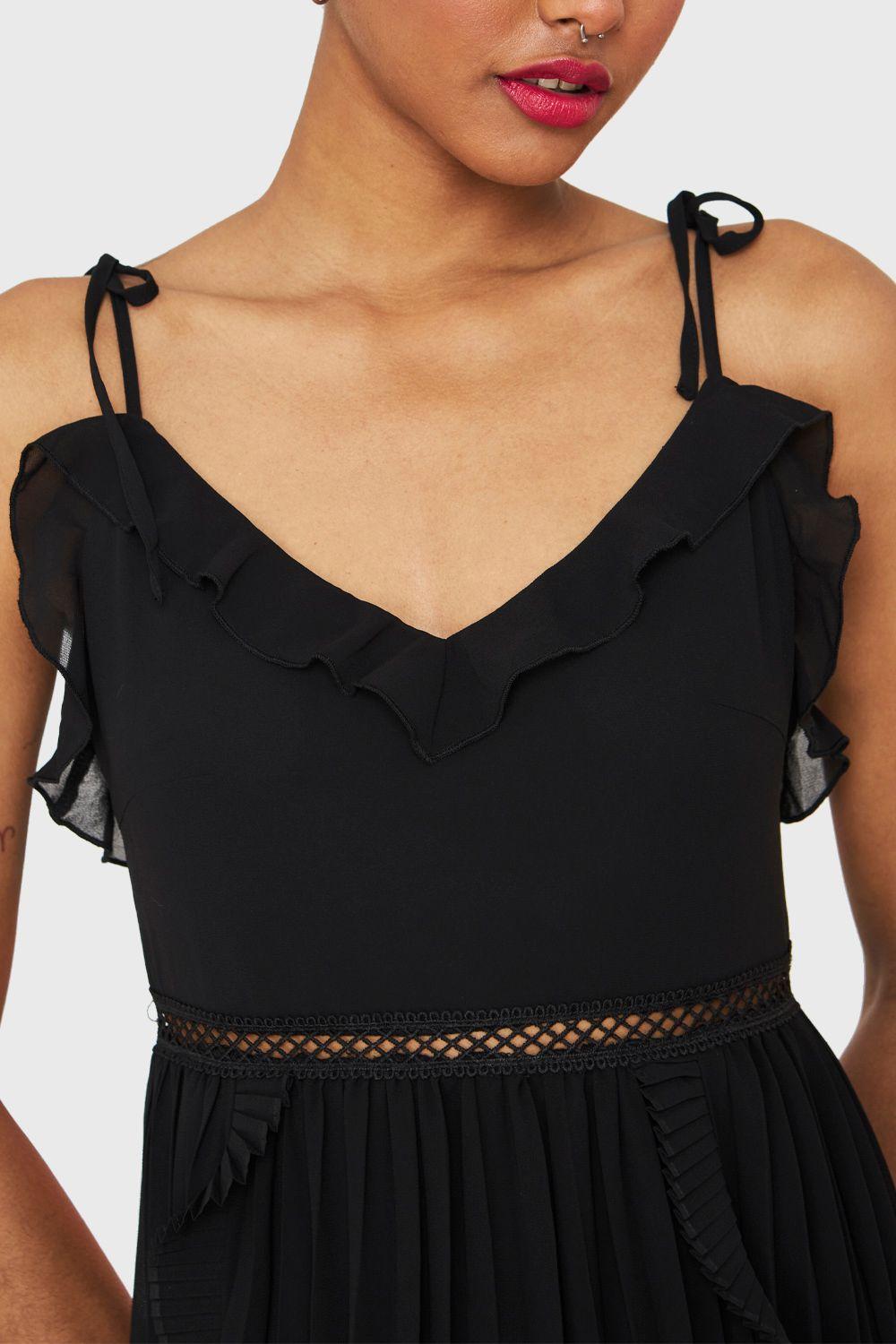 Vestido Plisado Vuelitos Negro Nicopoly-5