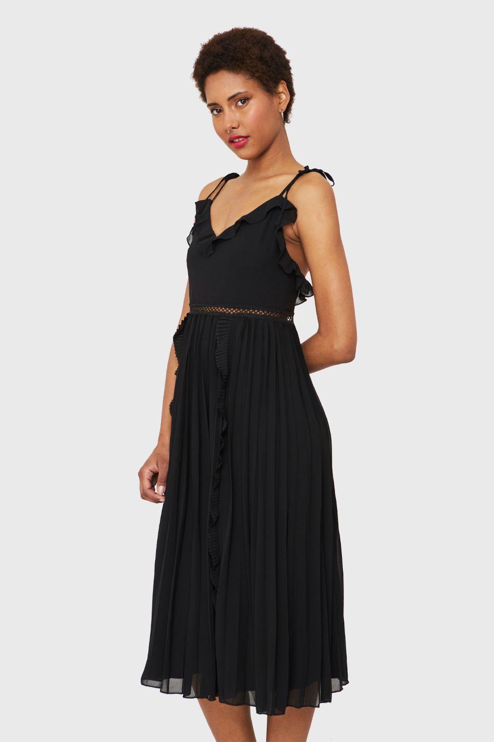 Vestido Plisado Vuelitos Negro Nicopoly-2