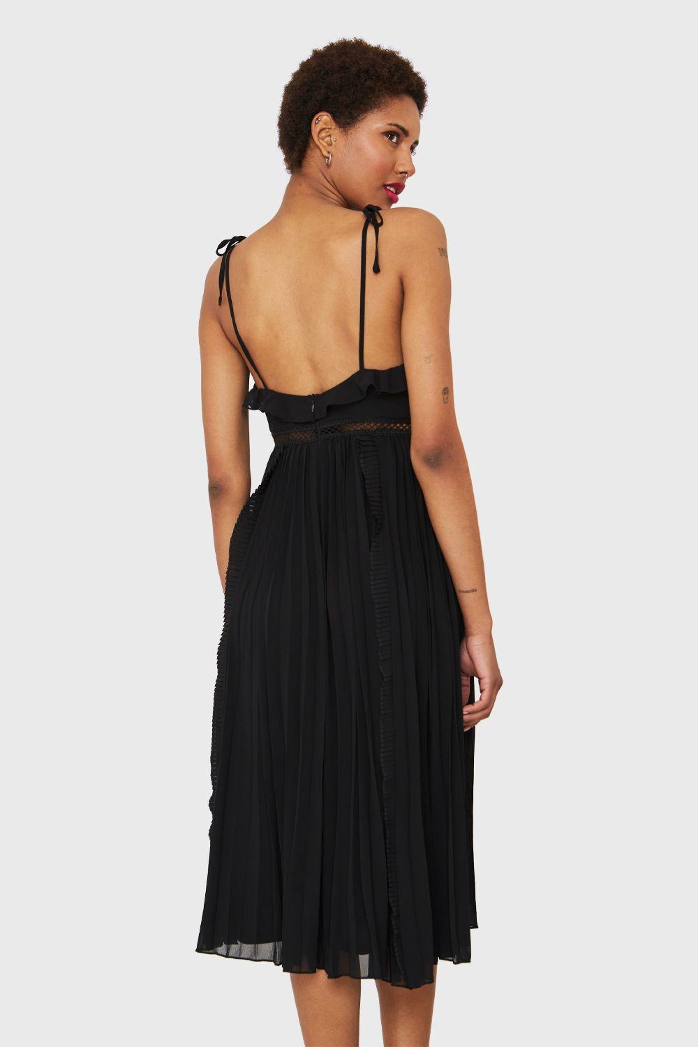 Vestido Plisado Vuelitos Negro Nicopoly-3