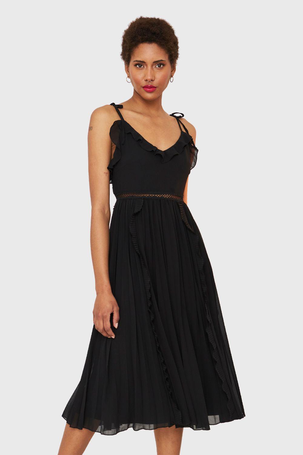 Vestido Plisado Vuelitos Negro Nicopoly-0