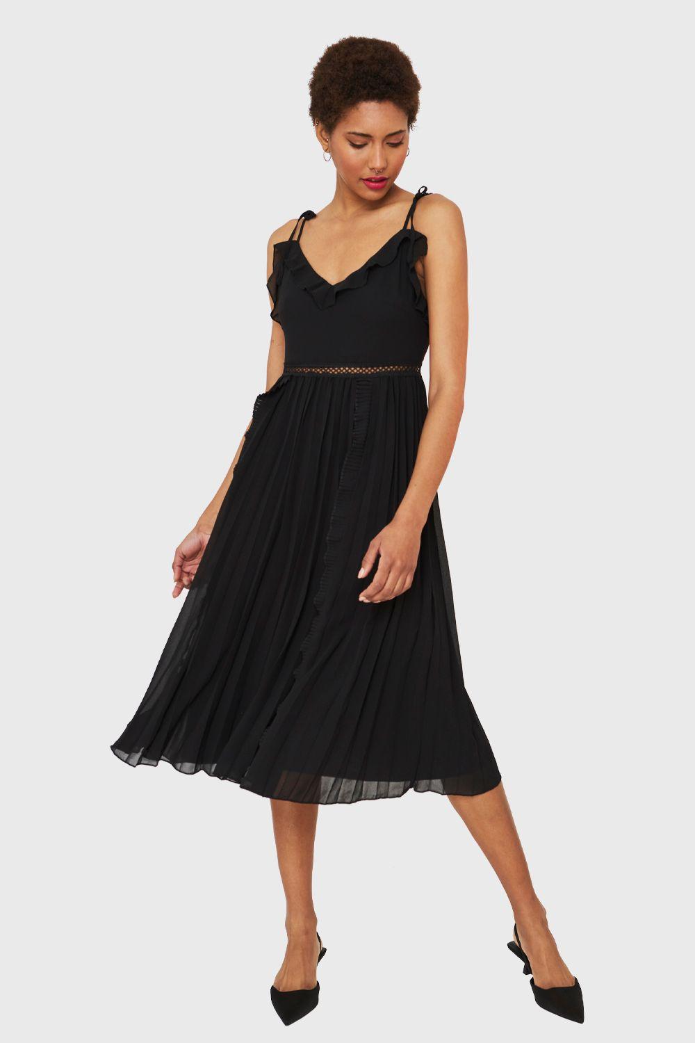 Vestido Plisado Vuelitos Negro Nicopoly-1
