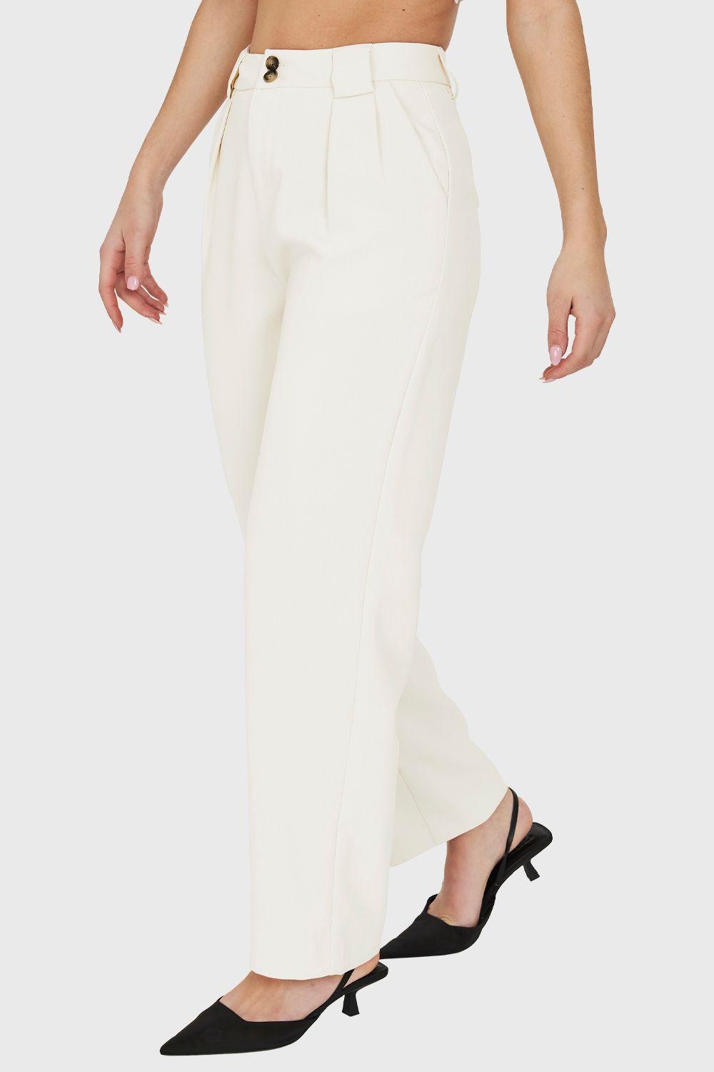 Pantalón Con Pinzas Recto Blanco Nicopoly-2