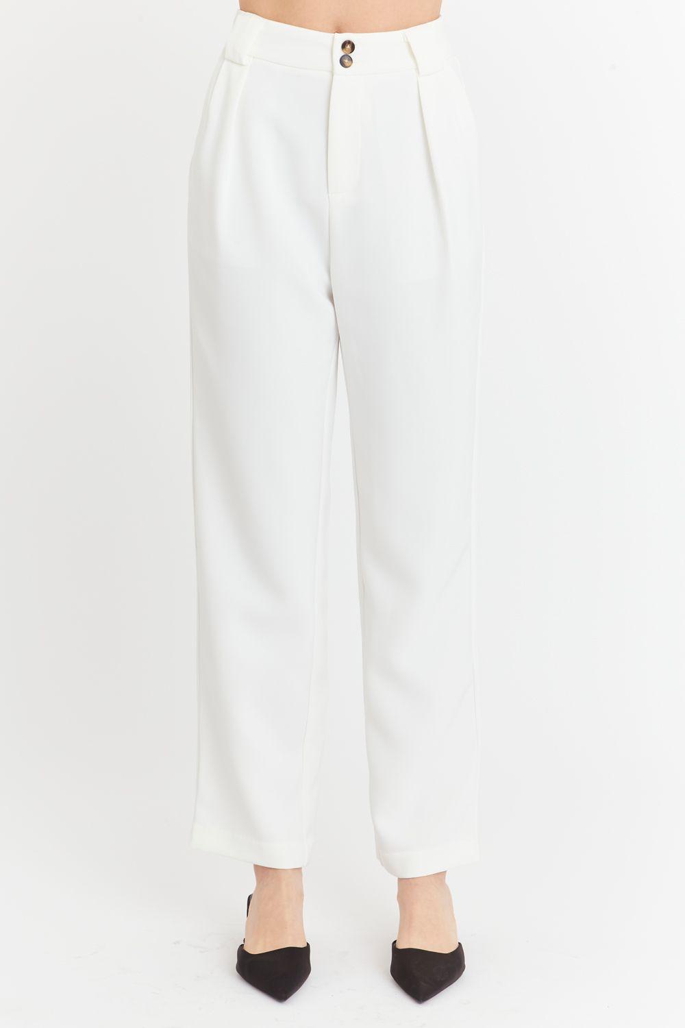 Pantalón Con Pinzas Recto Blanco Nicopoly-0