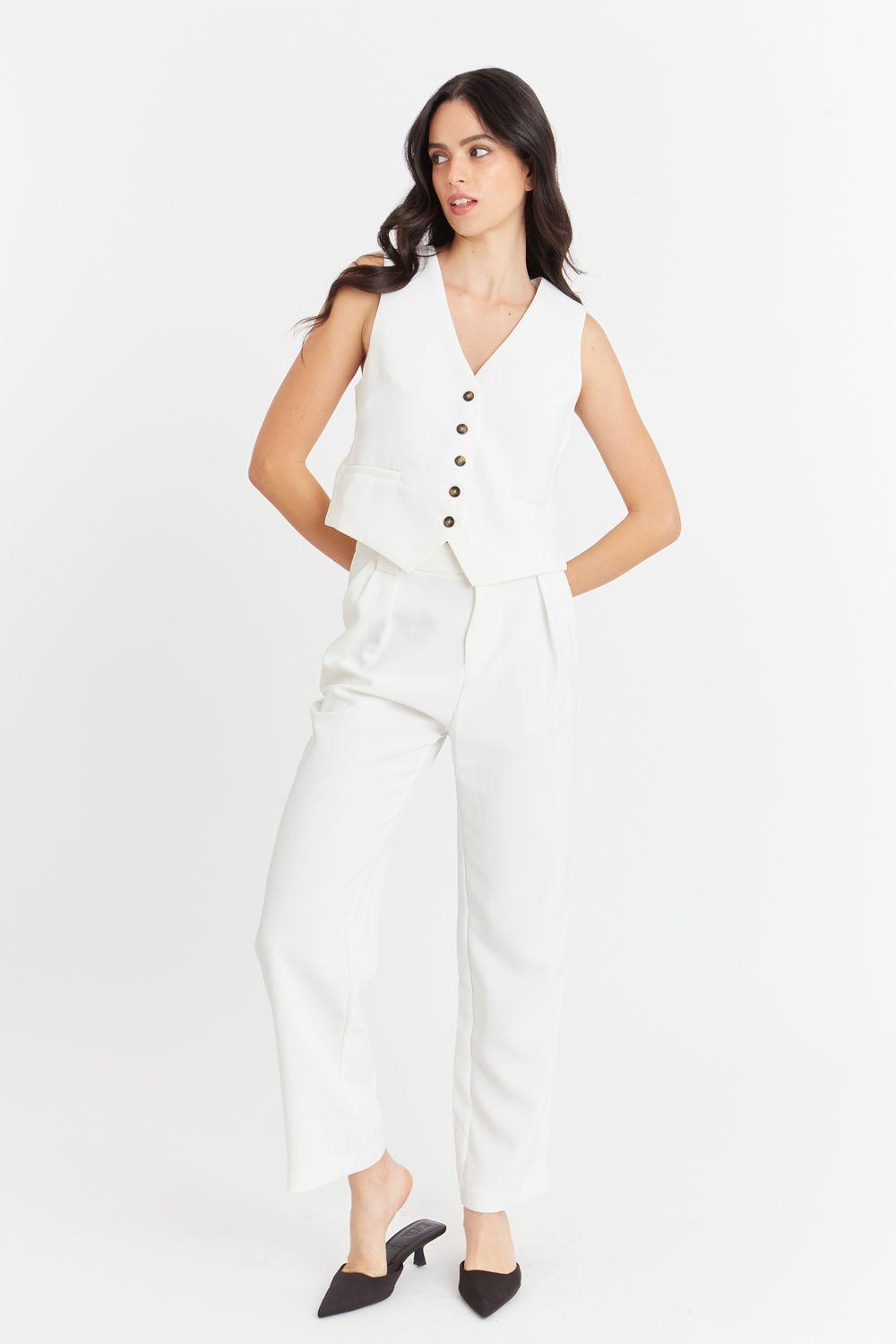 Pantalón Con Pinzas Recto Blanco Nicopoly-1