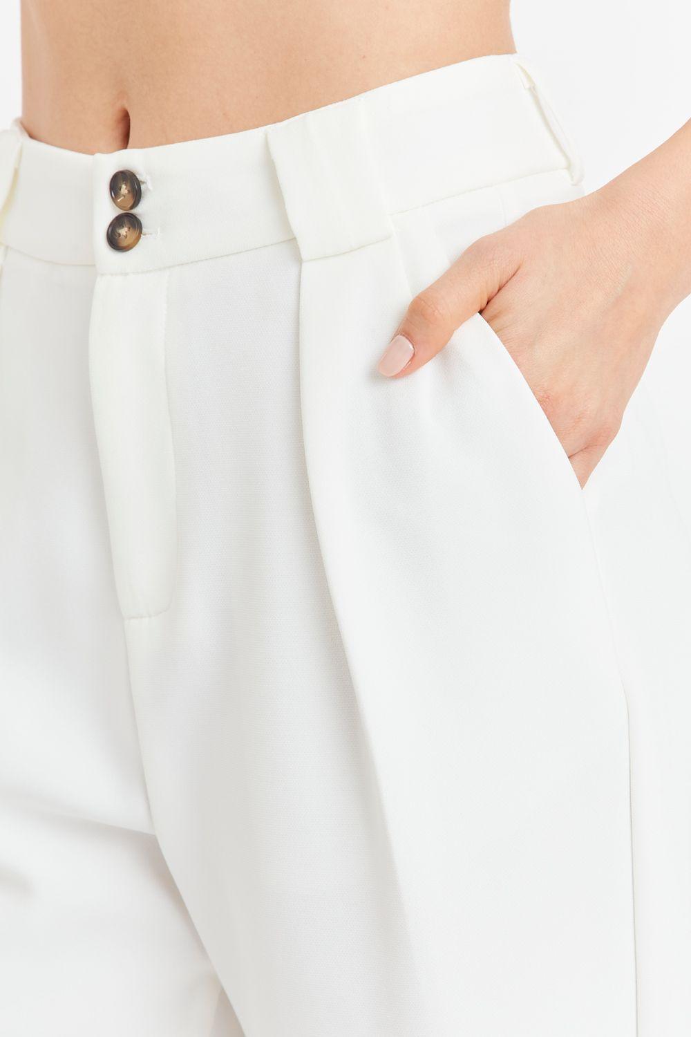 Pantalón Con Pinzas Recto Blanco Nicopoly-5