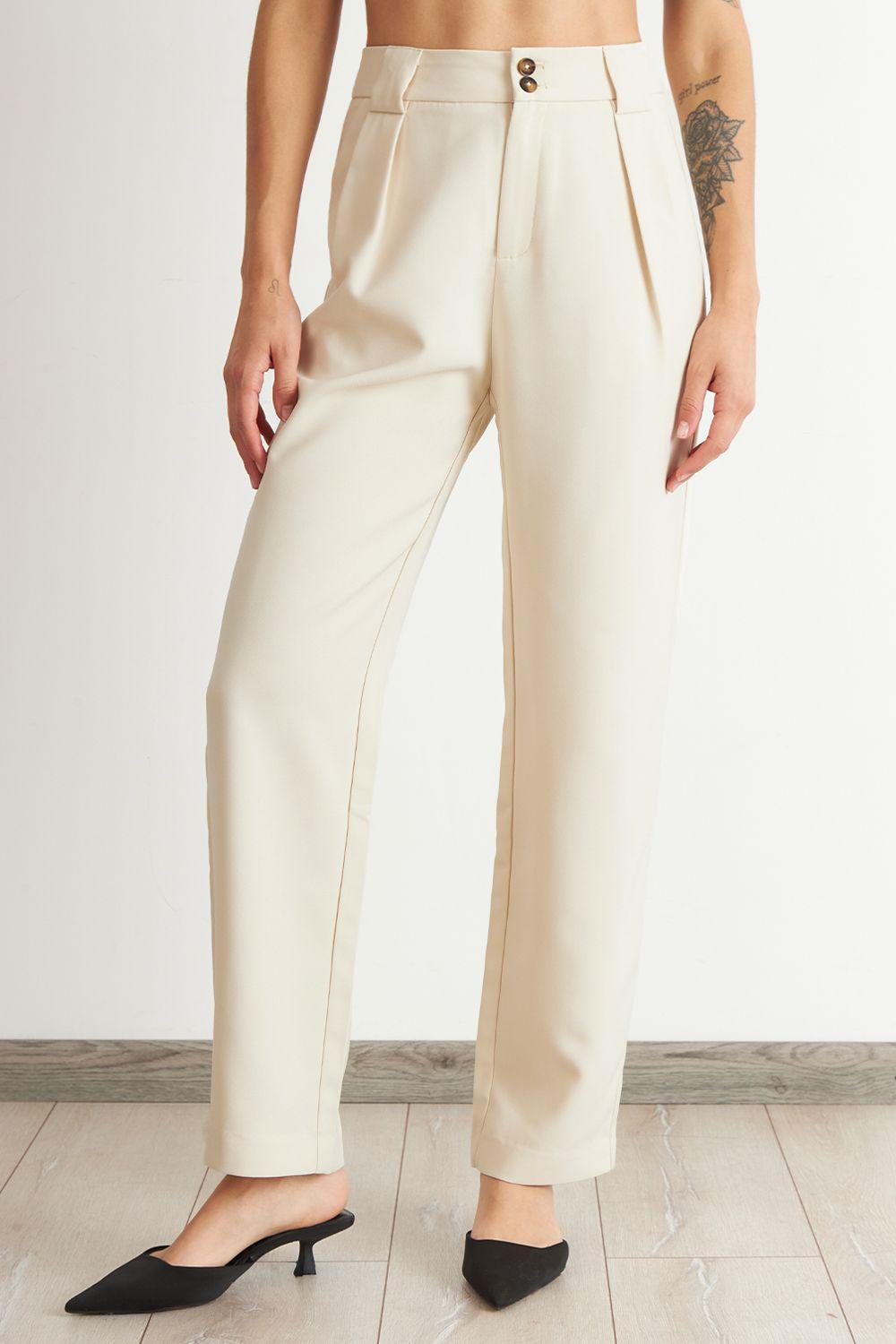 Pantalón Recto Con Pinza Blanco Nicopoly-0