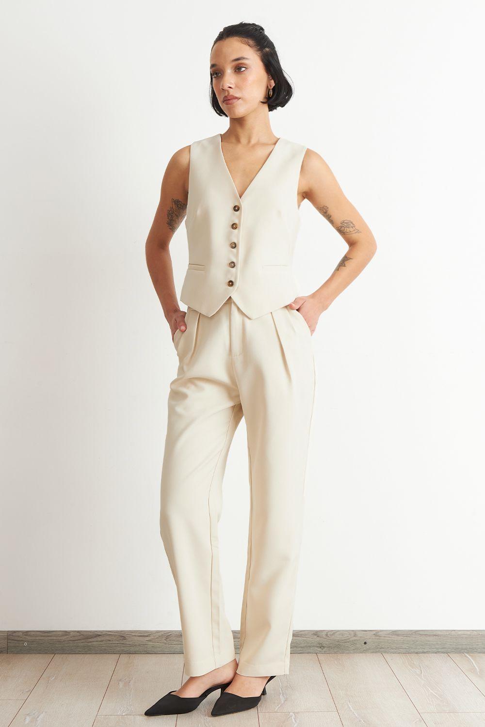 Pantalón Recto Con Pinza Blanco Nicopoly-1