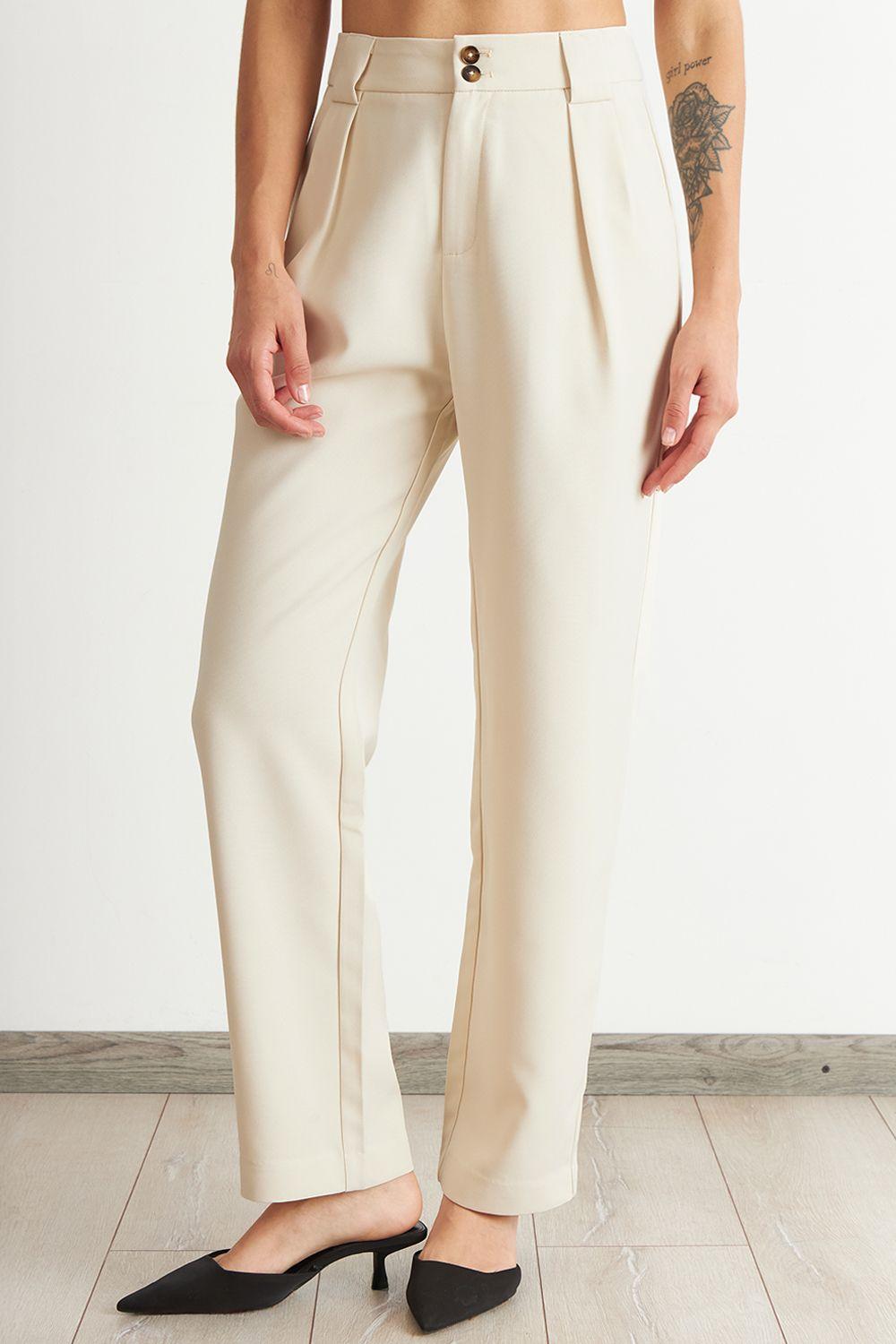 Pantalón Recto Con Pinza Blanco Nicopoly-2