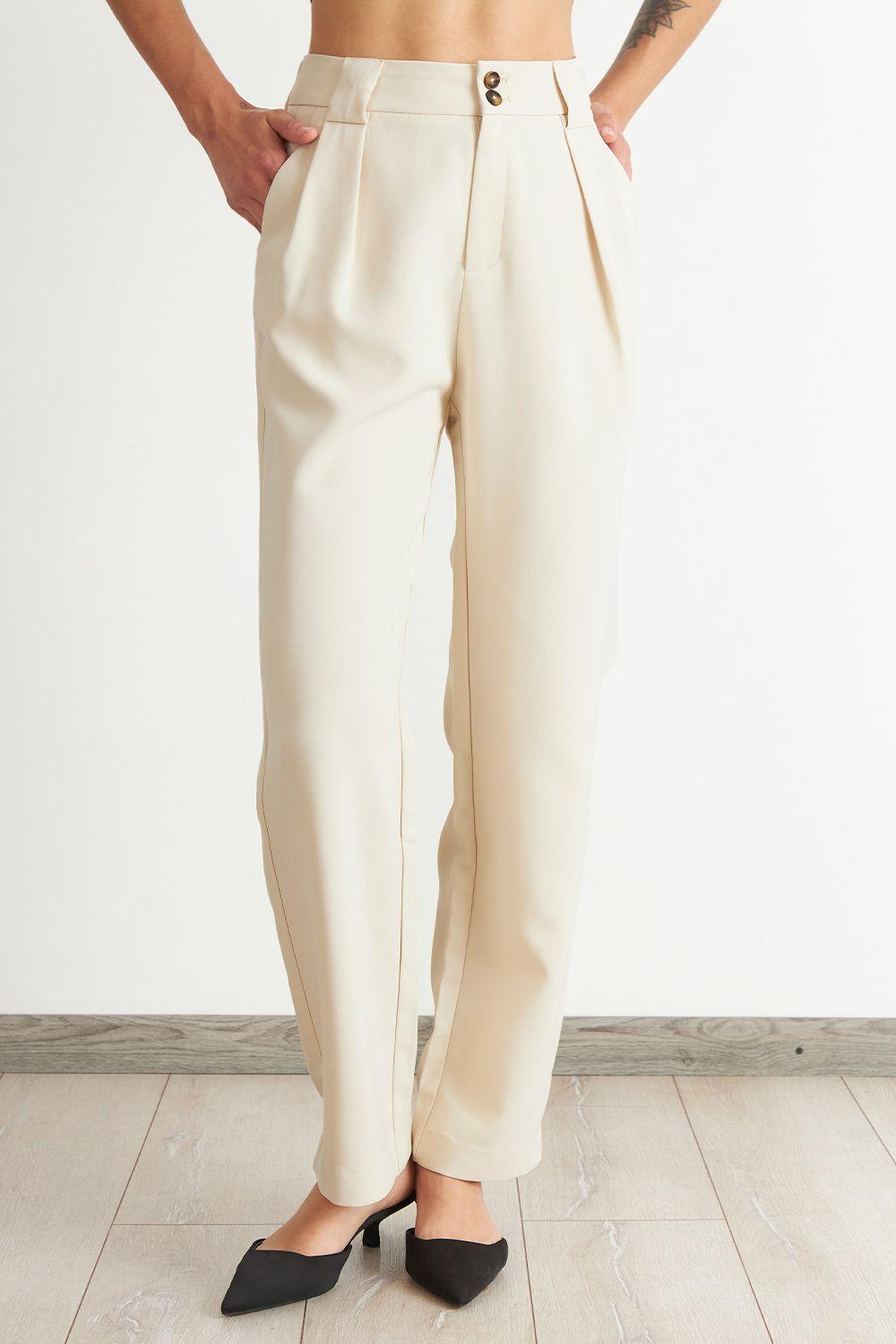 Pantalón Recto Con Pinza Blanco Nicopoly-4