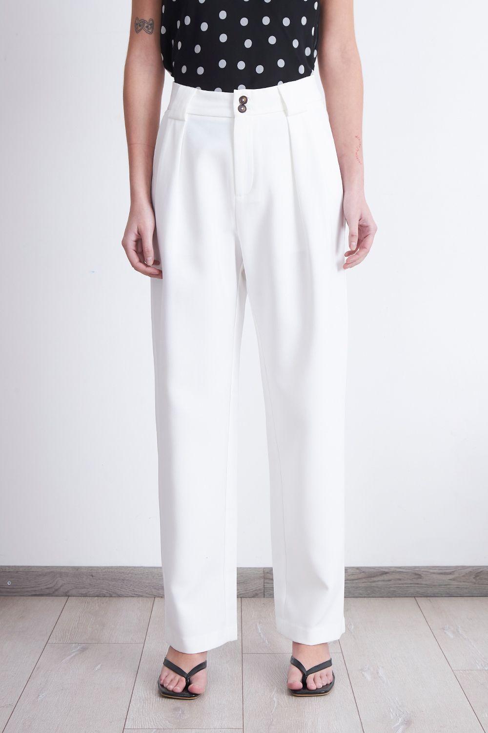 Pantalón Recto Con Pinza Blanco Nicopoly-0