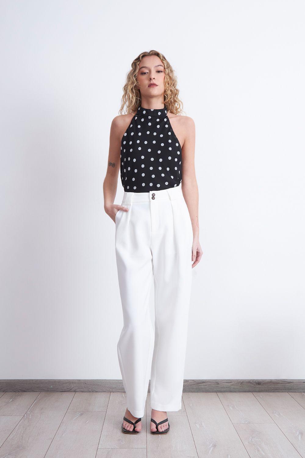 Pantalón Recto Con Pinza Blanco Nicopoly-1