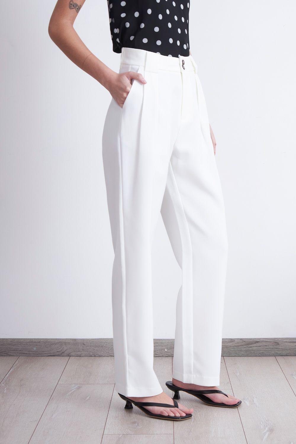 Pantalón Recto Con Pinza Blanco Nicopoly-2