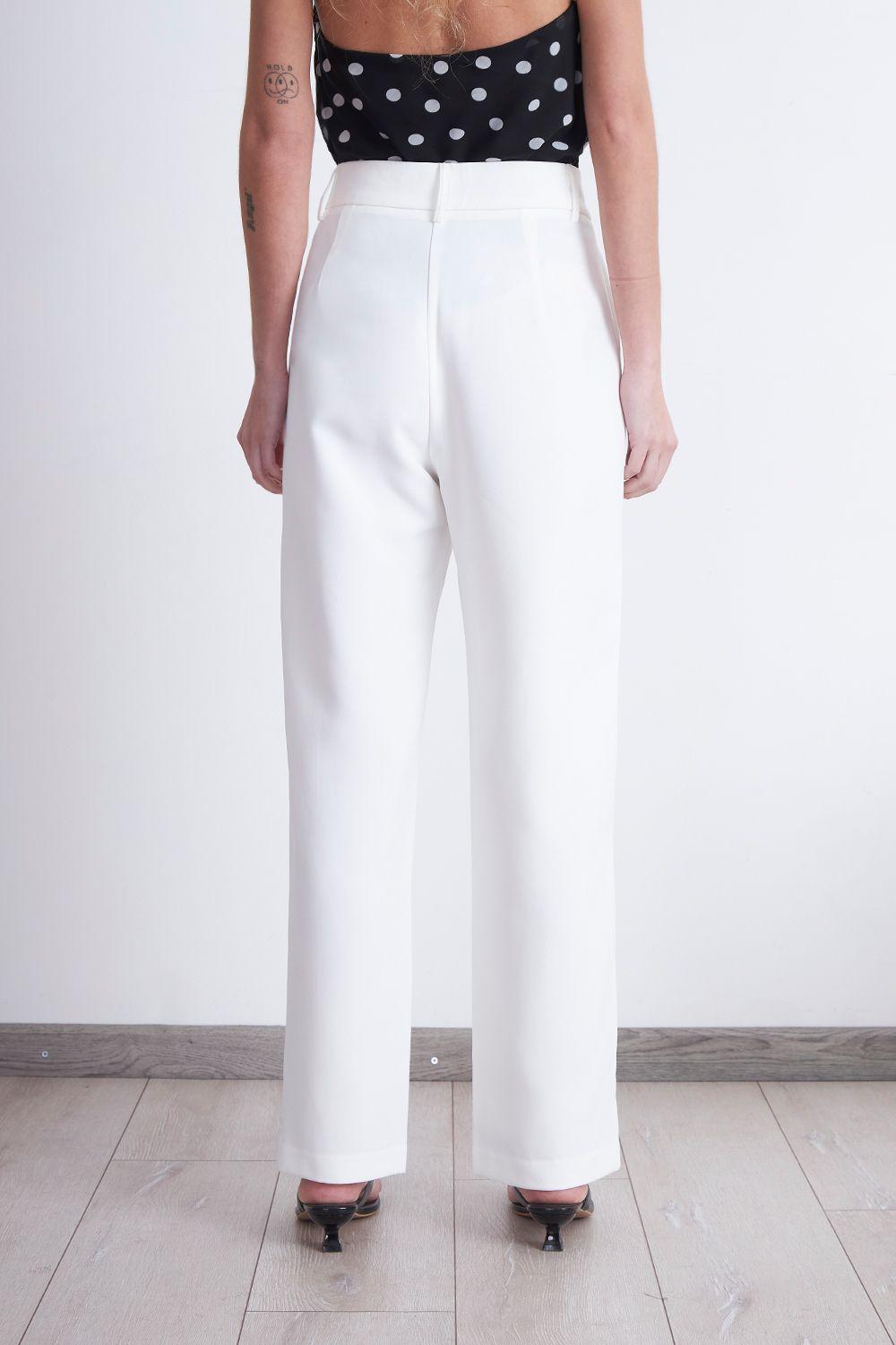 Pantalón Recto Con Pinza Blanco Nicopoly-3