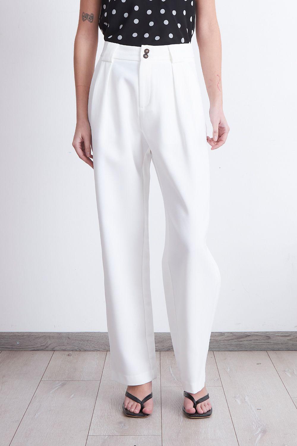Pantalón Recto Con Pinza Blanco Nicopoly-5