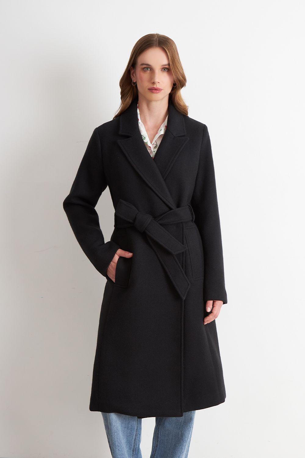 Abrigo Cinturón y Solapa Negro Nicopoly-0