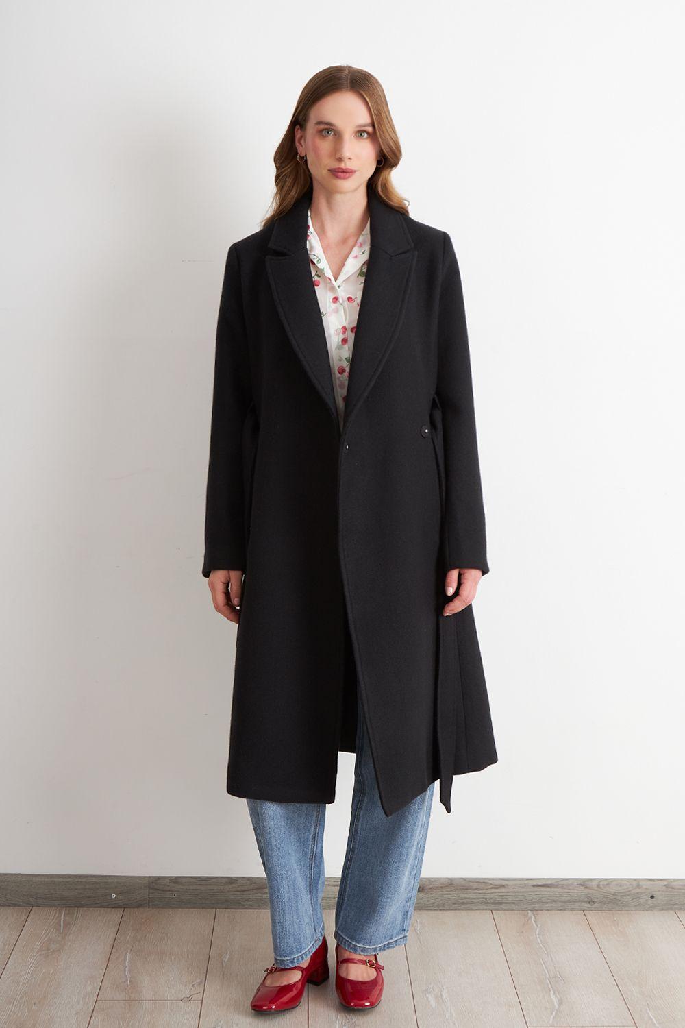 Abrigo Cinturón y Solapa Negro Nicopoly-1