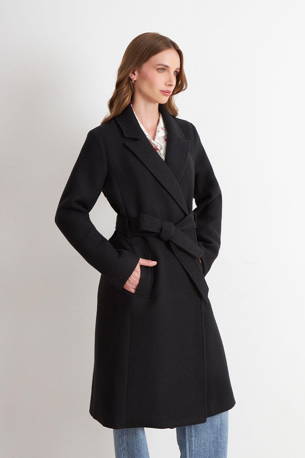 Abrigo Cinturón y Solapa Negro Nicopoly-2