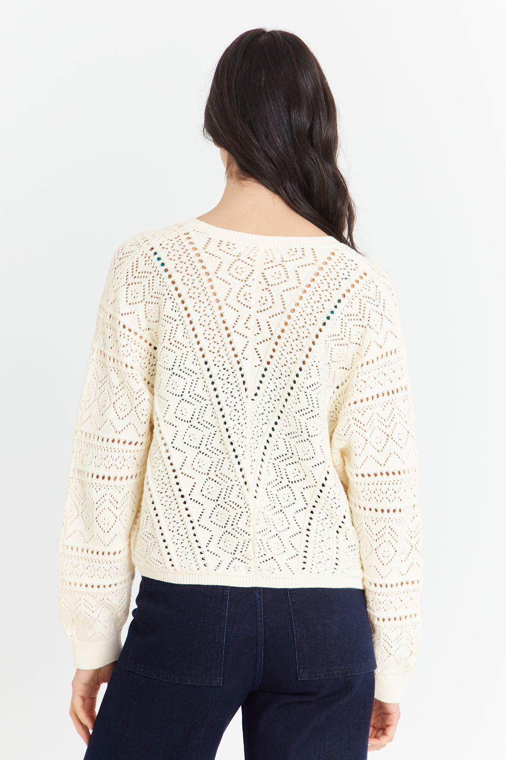 Cárdigan Tipo Crochet Botones Dorados Beige Nicopoly-3