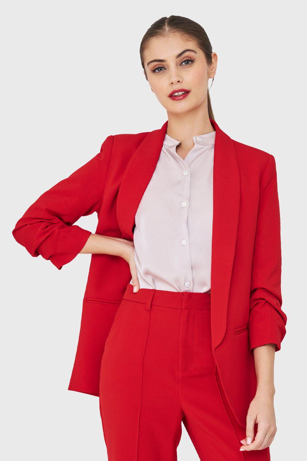 Blazer Mangas Drapeadas 3/4 Rojo Nicopoly-0