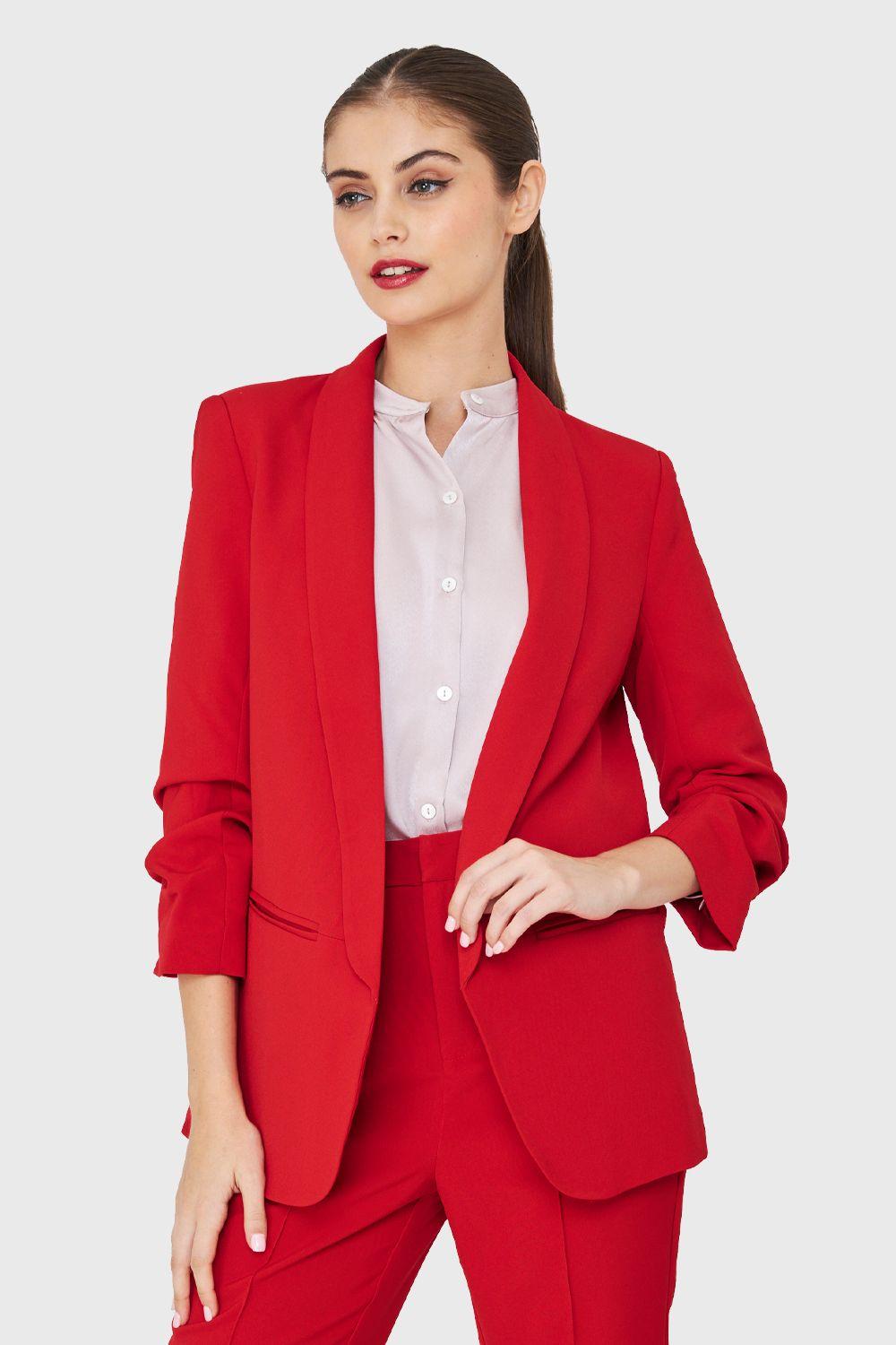 Blazer Mangas Drapeadas 3/4 Rojo Nicopoly-4