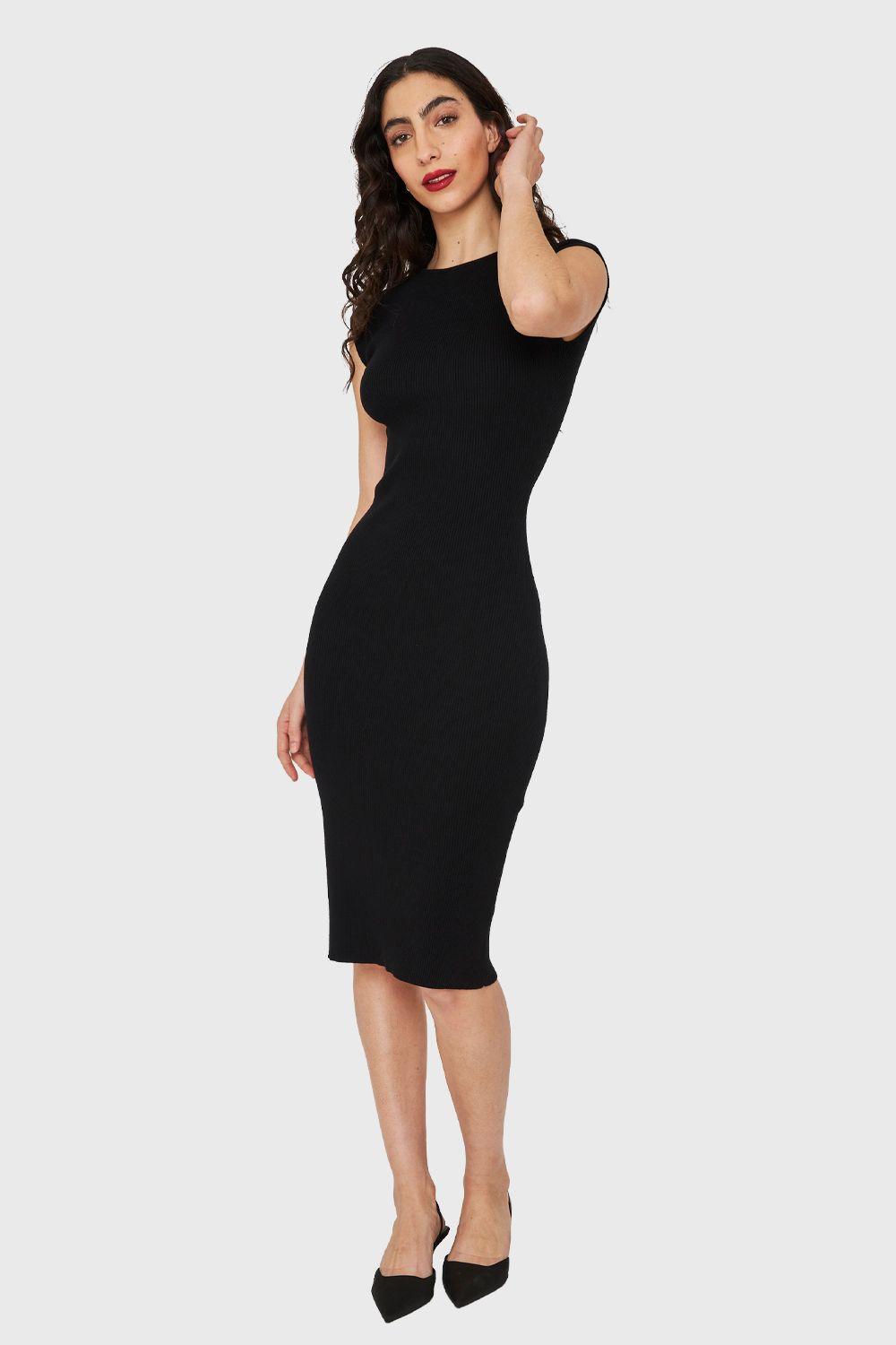 Vestido Básico Acanalado Negro Nicopoly-1