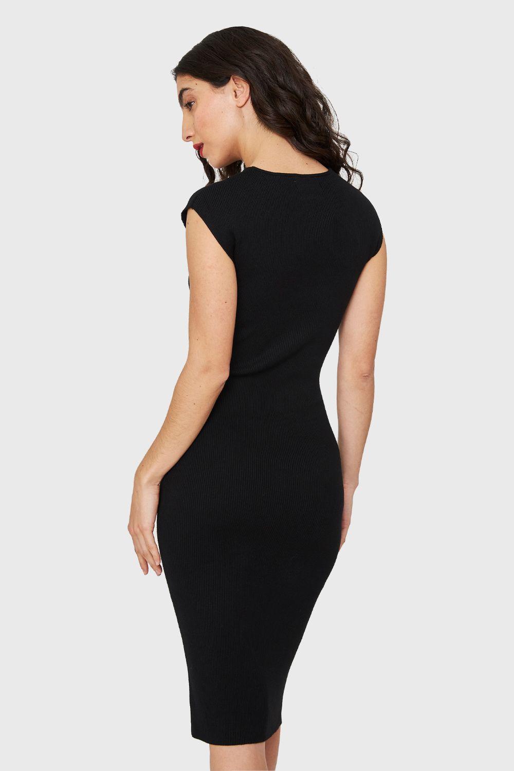 Vestido Básico Acanalado Negro Nicopoly-3