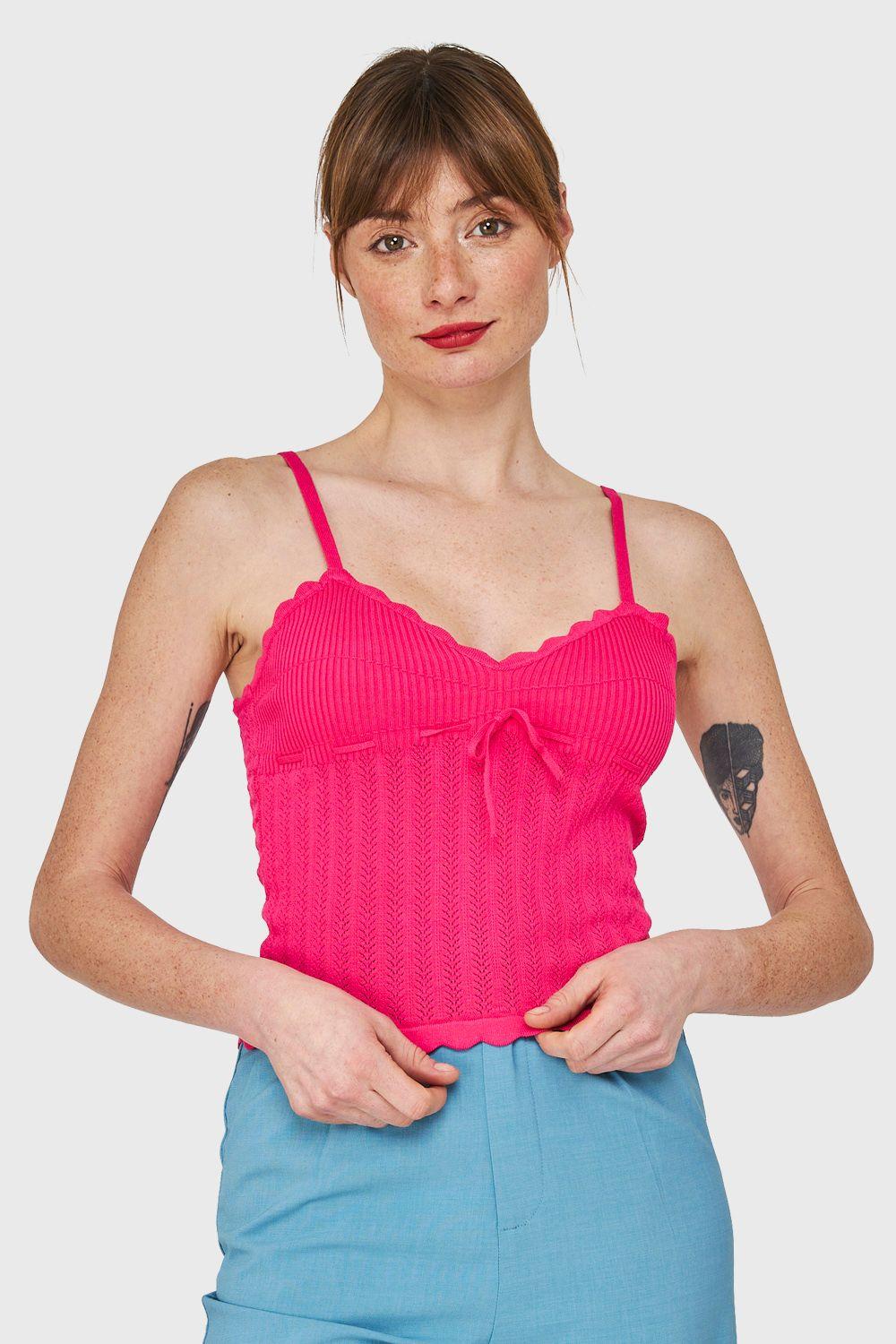 Polera Tipo Tejida Con Cinta Fucsia Nicopoly-0