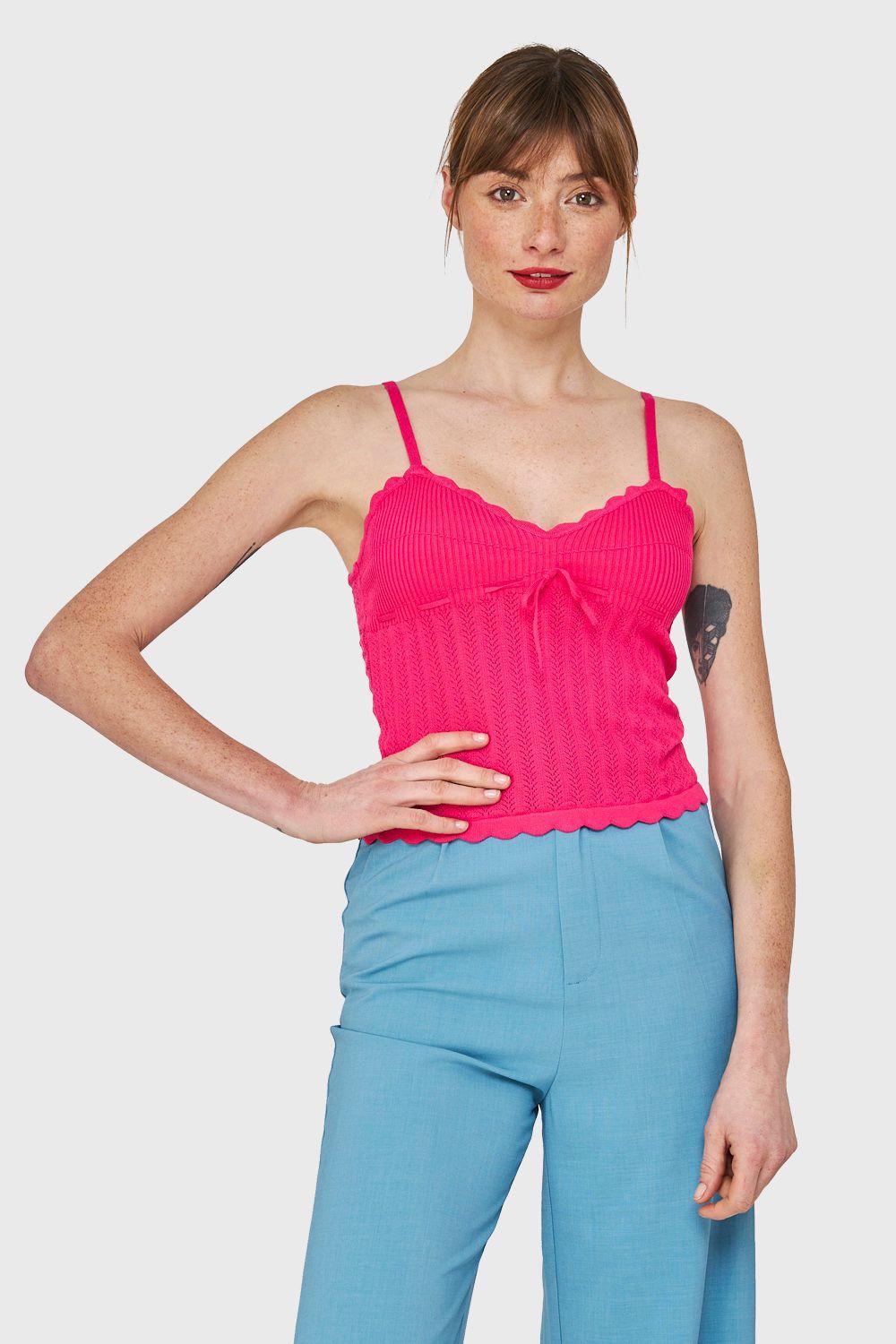 Polera Tipo Tejida Con Cinta Fucsia Nicopoly-4