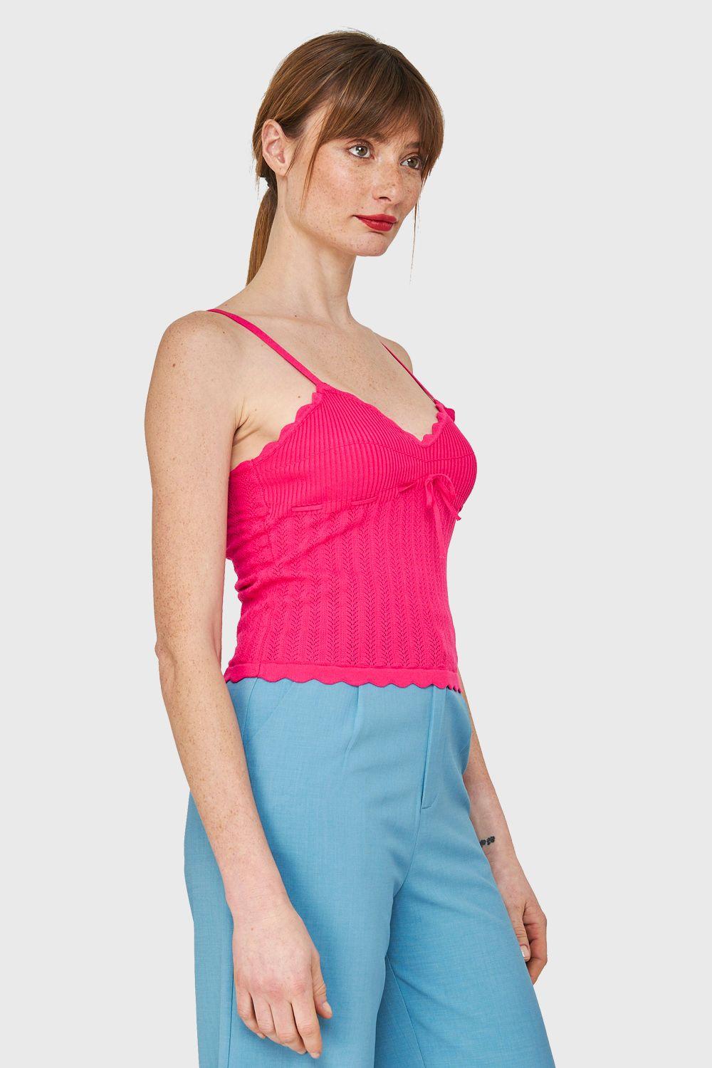 Polera Tipo Tejida Con Cinta Fucsia Nicopoly-2
