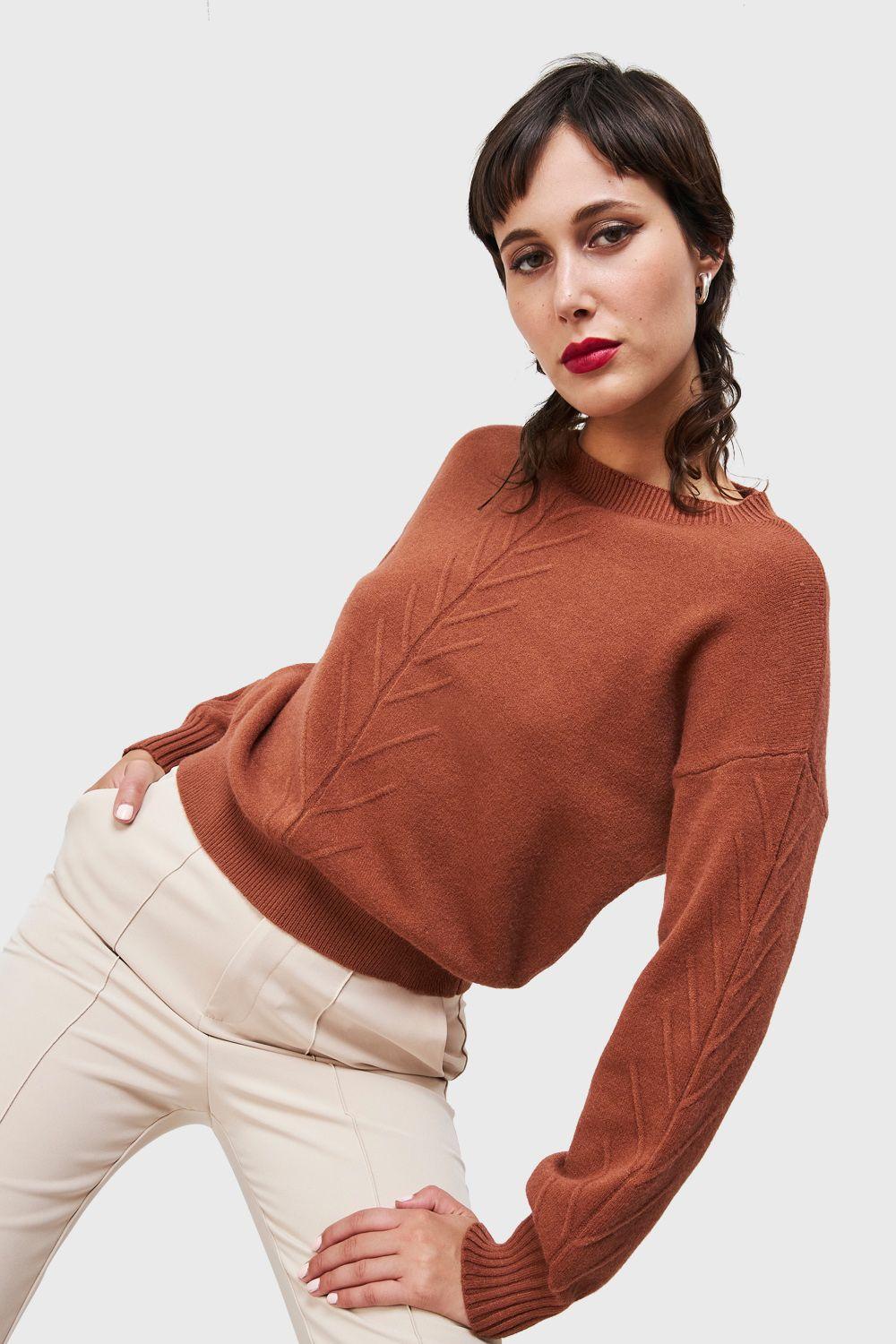 Sweater Detalles Espigas Café Nicopoly-0
