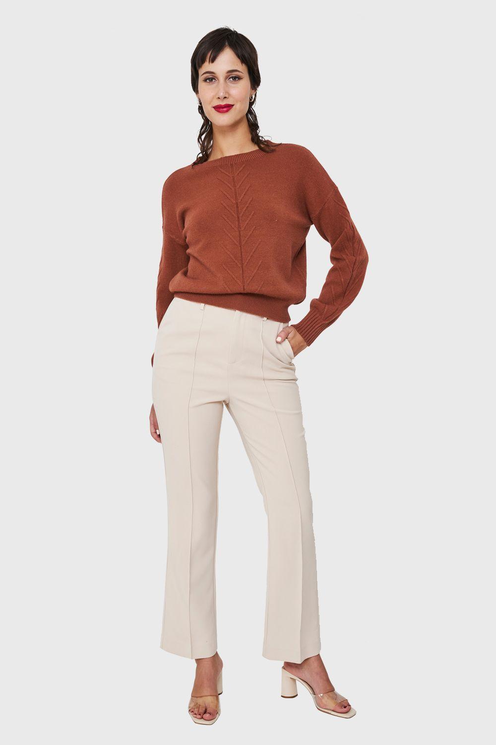 Sweater Detalles Espigas Café Nicopoly-1