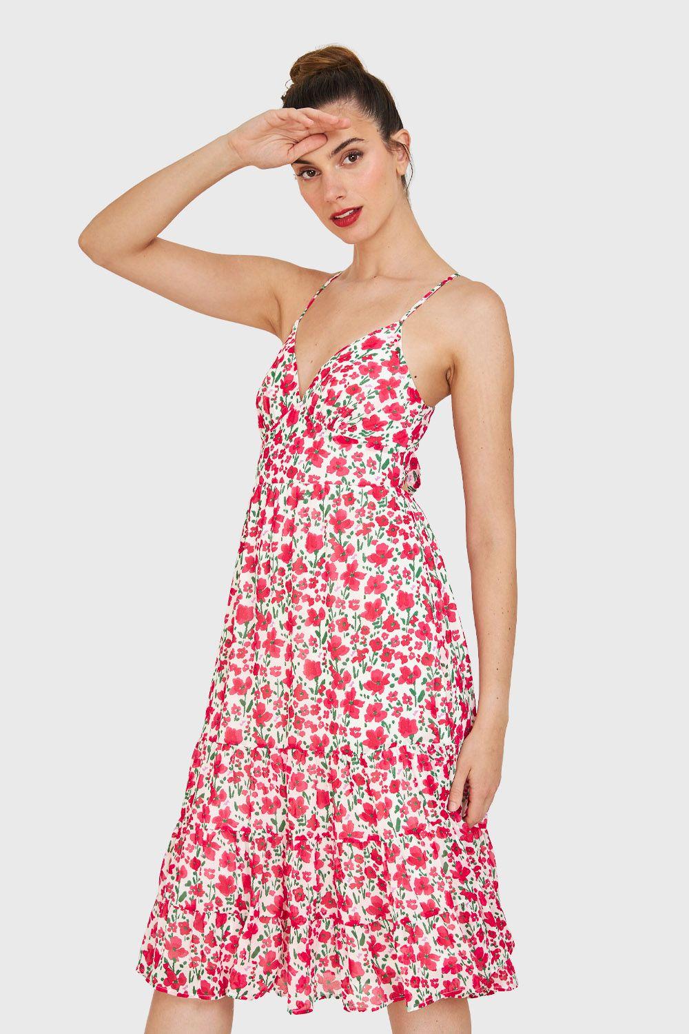 Vestido Flores Lazo Espalda Blanco Nicopoly-2