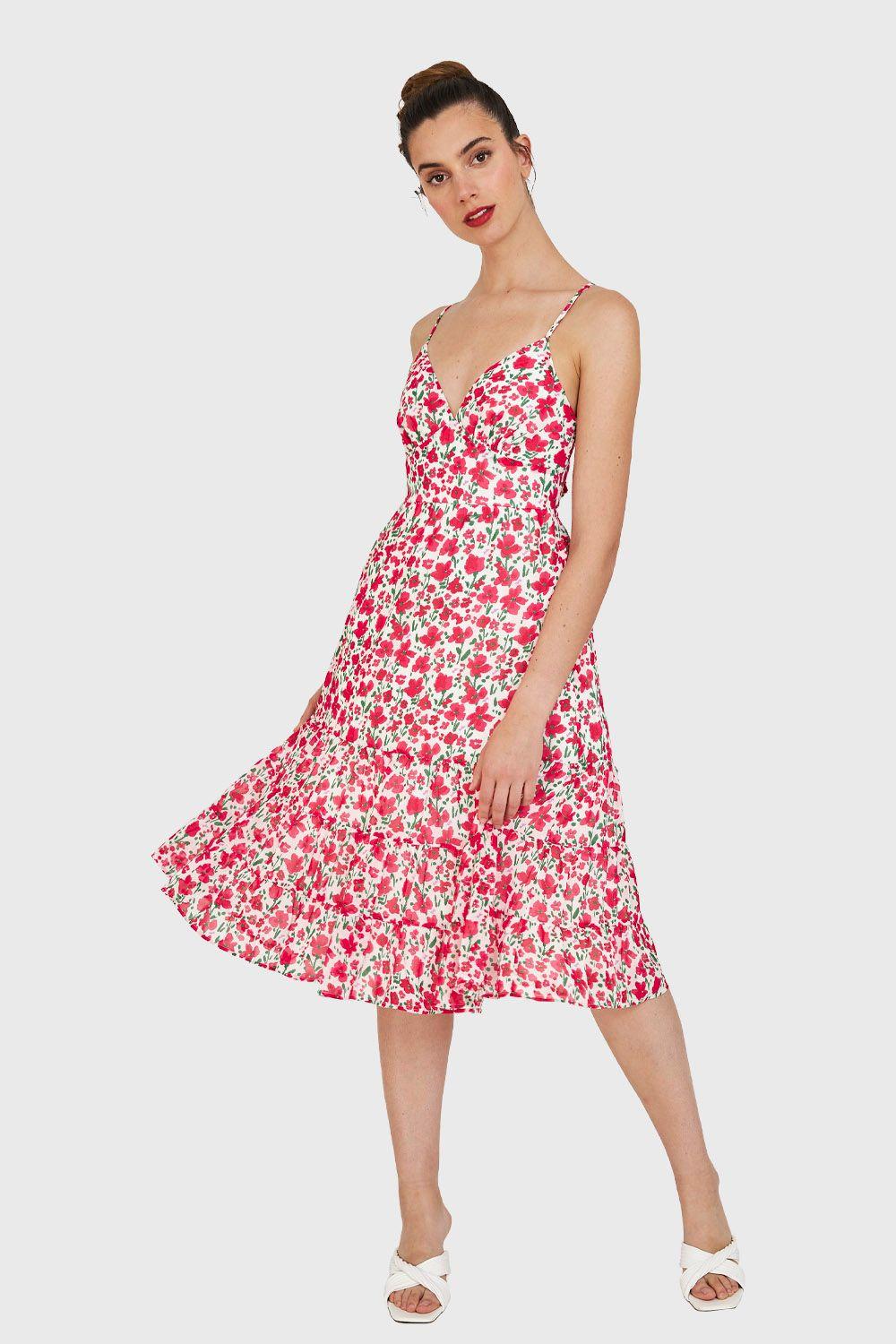 Vestido Flores Lazo Espalda Blanco Nicopoly-1