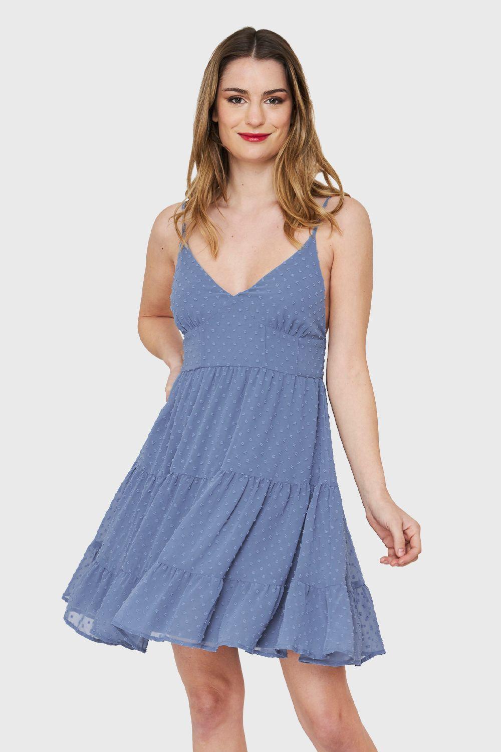 Vestido Corto Volantes Celeste Nicopoly-0