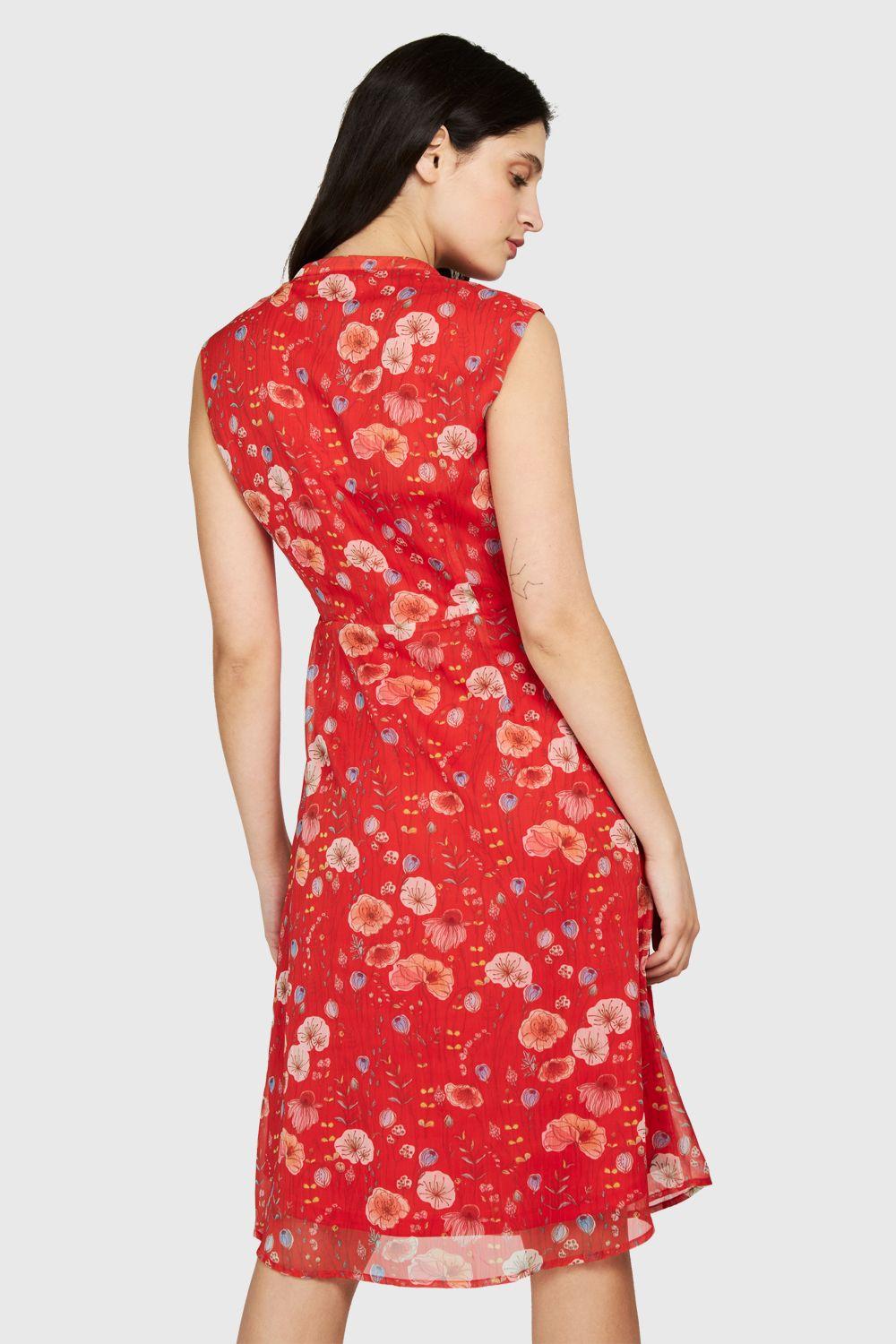 Vestido Amapolas Cuello Mao Rojo Nicopoly-3