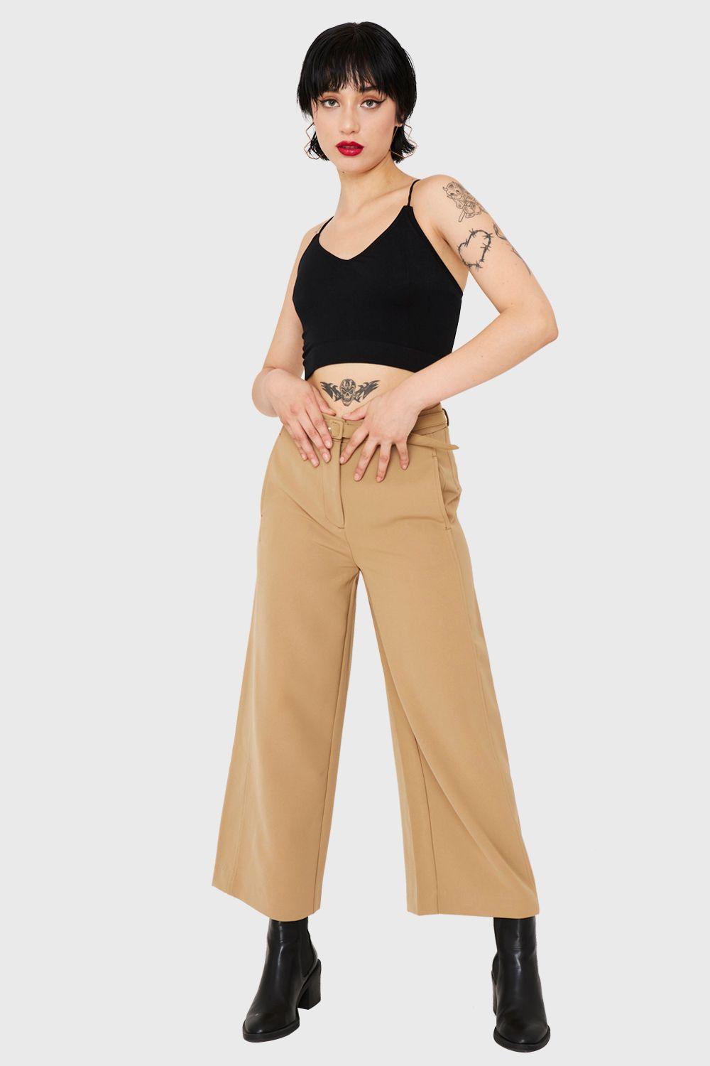Pantalón Cinturón Cropped Khaki Nicopoly-1