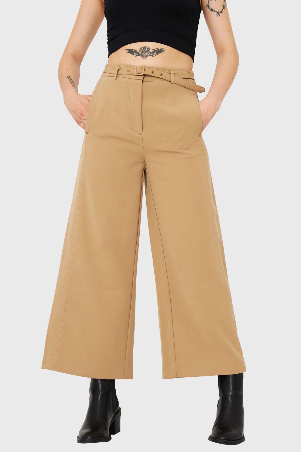 Pantalón Cinturón Cropped Khaki Nicopoly-0