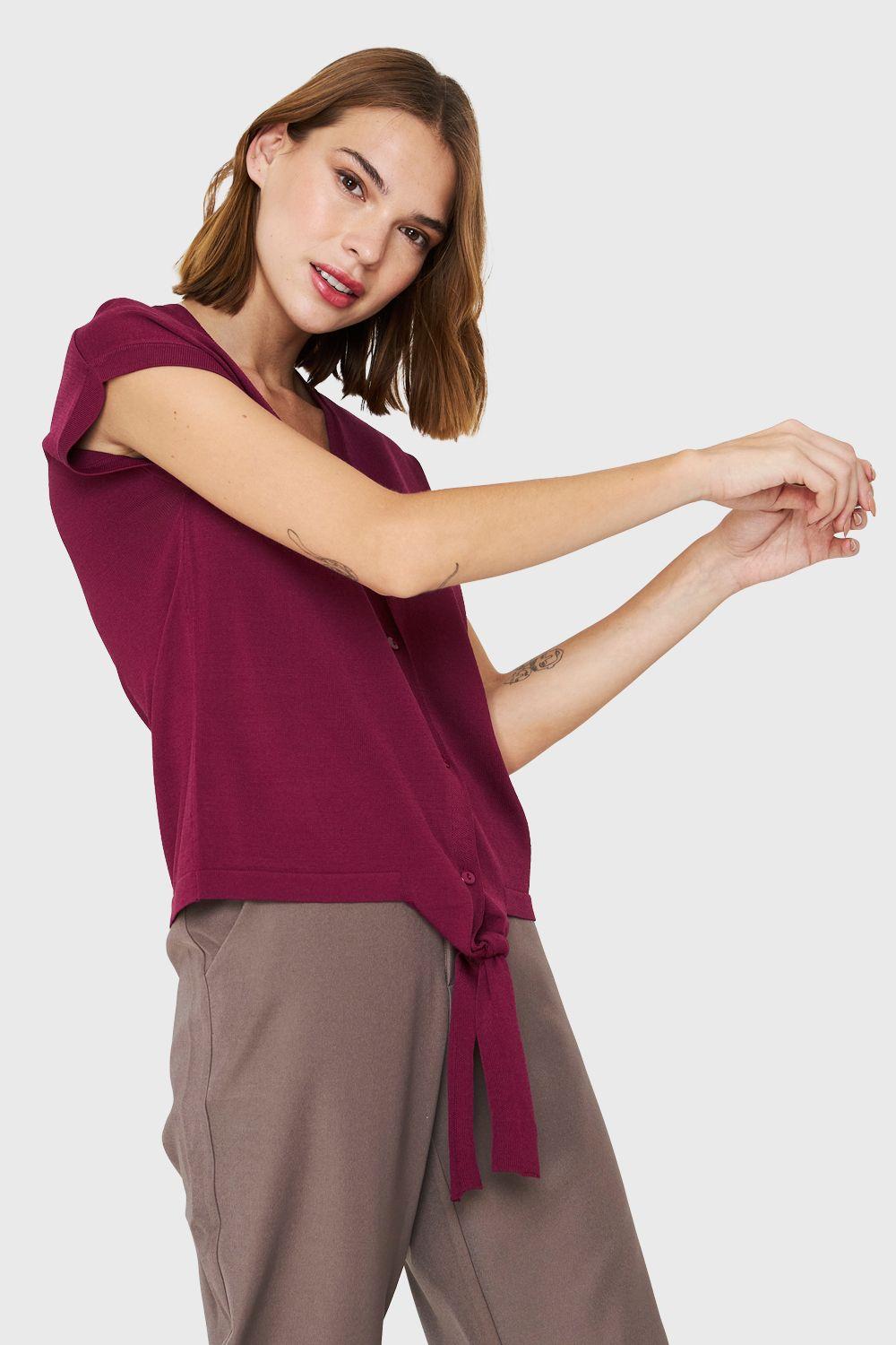 Polera Abotonada Nudo Burdeos Nicopoly-2
