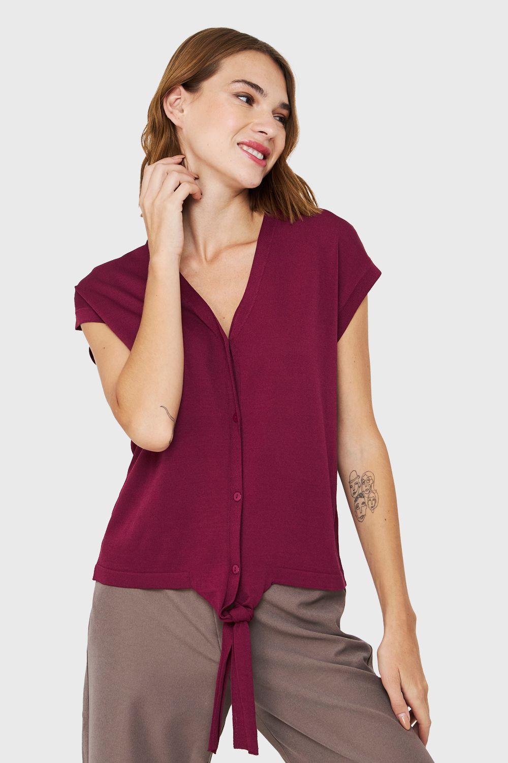 Polera Abotonada Nudo Burdeos Nicopoly-0