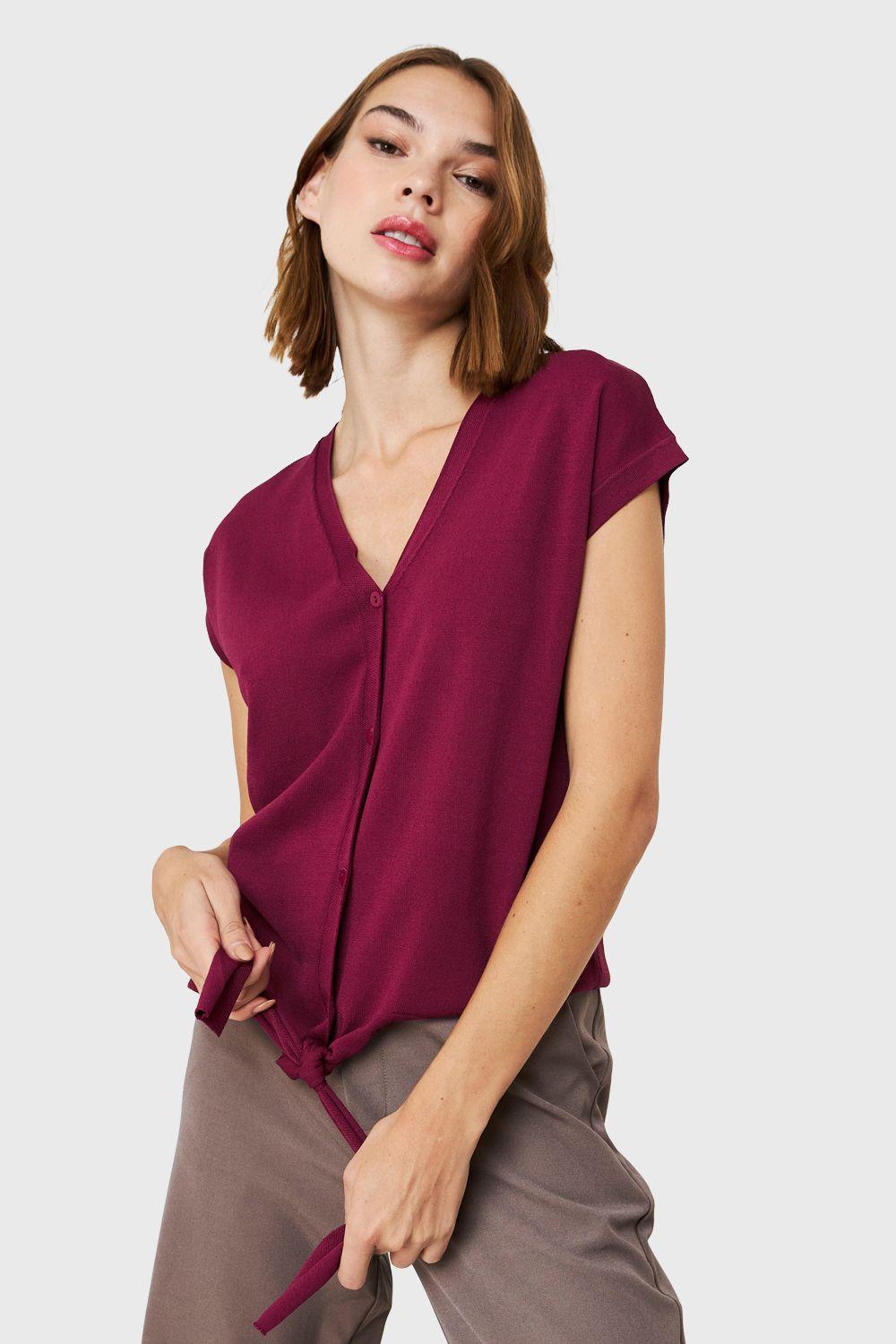 Polera Abotonada Nudo Burdeos Nicopoly-4