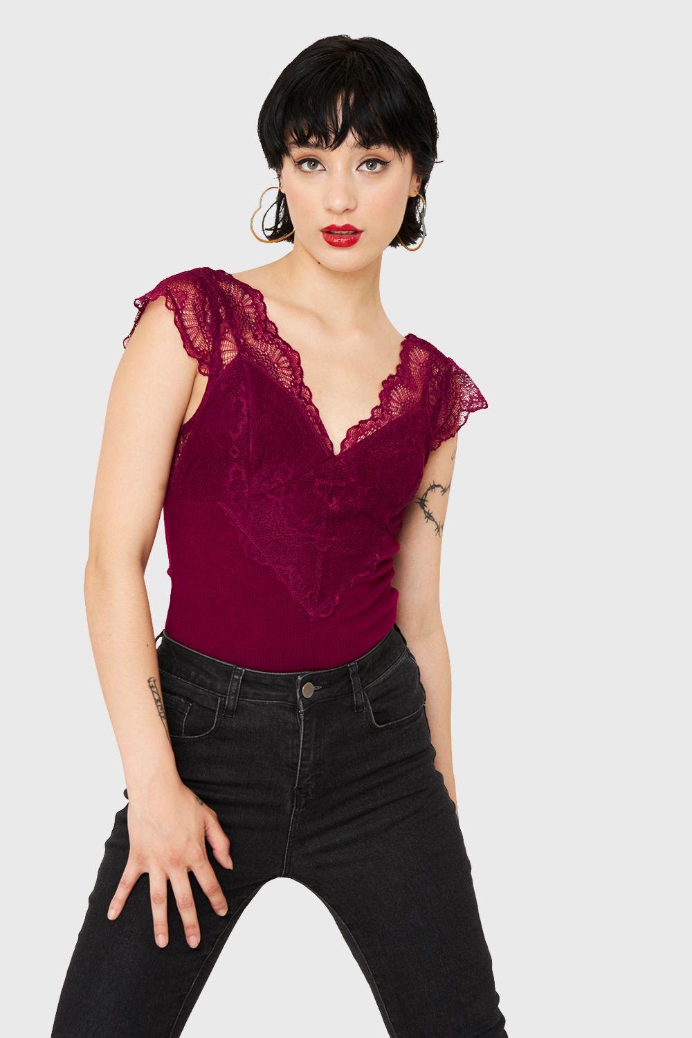 Body Canesú Encaje Burdeo Nicopoly-0